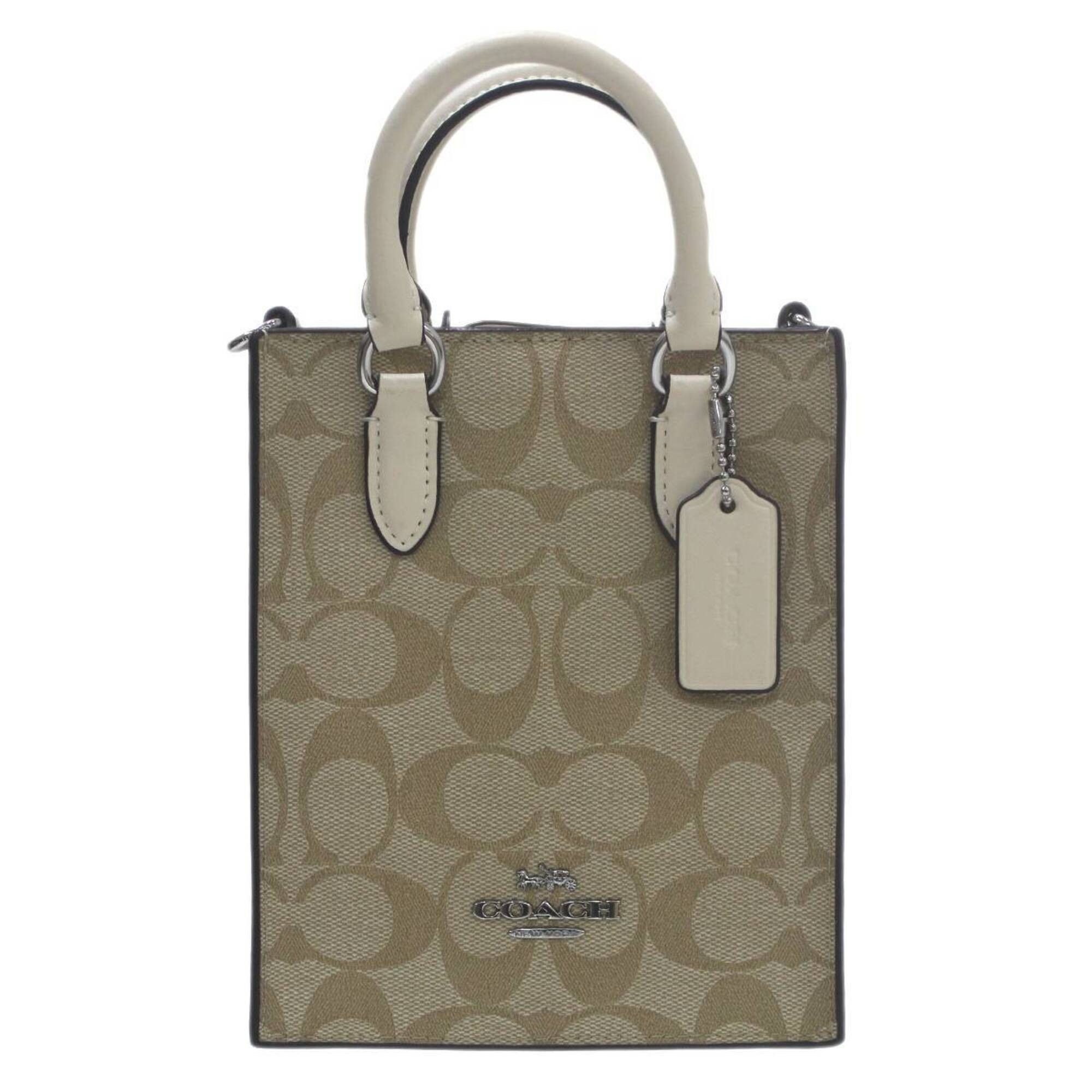 Coach COACH North-South Mini Tote Handbag/Shoulder Bag, Signature Canvas, Beige, CJ494 Size ONE SIZE - 2 Thumbnail