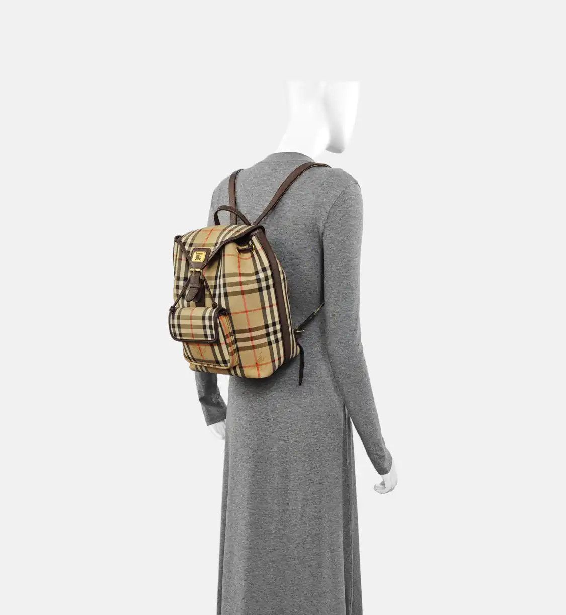Burberry BURBERRY khaki canvas war horse plaid embossed backpack gold hardware Size ONE SIZE - 2 Thumbnail