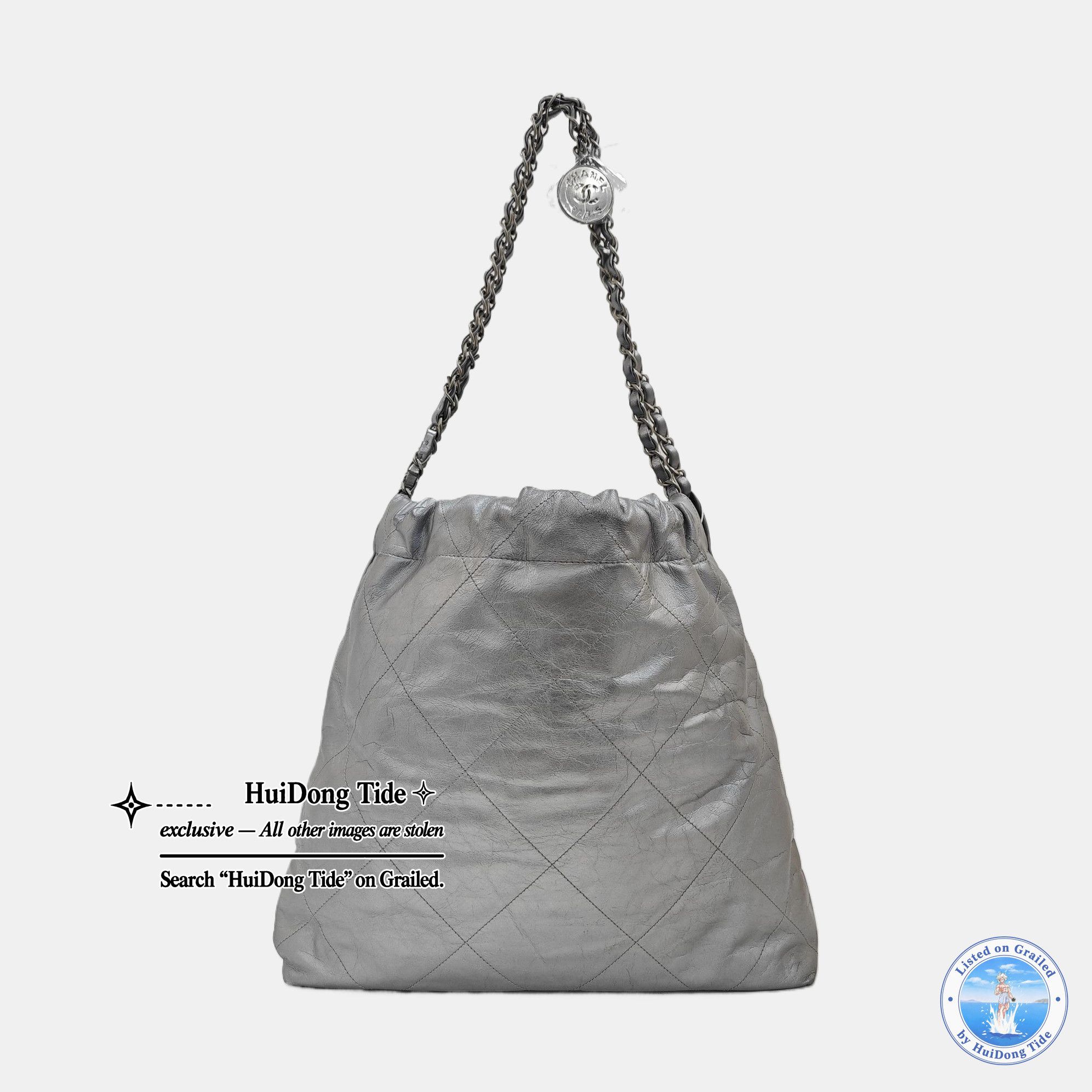 Chanel Chanel 22 Quilted Leather Shoulder Bag Gray Size ONE SIZE - 4 Thumbnail