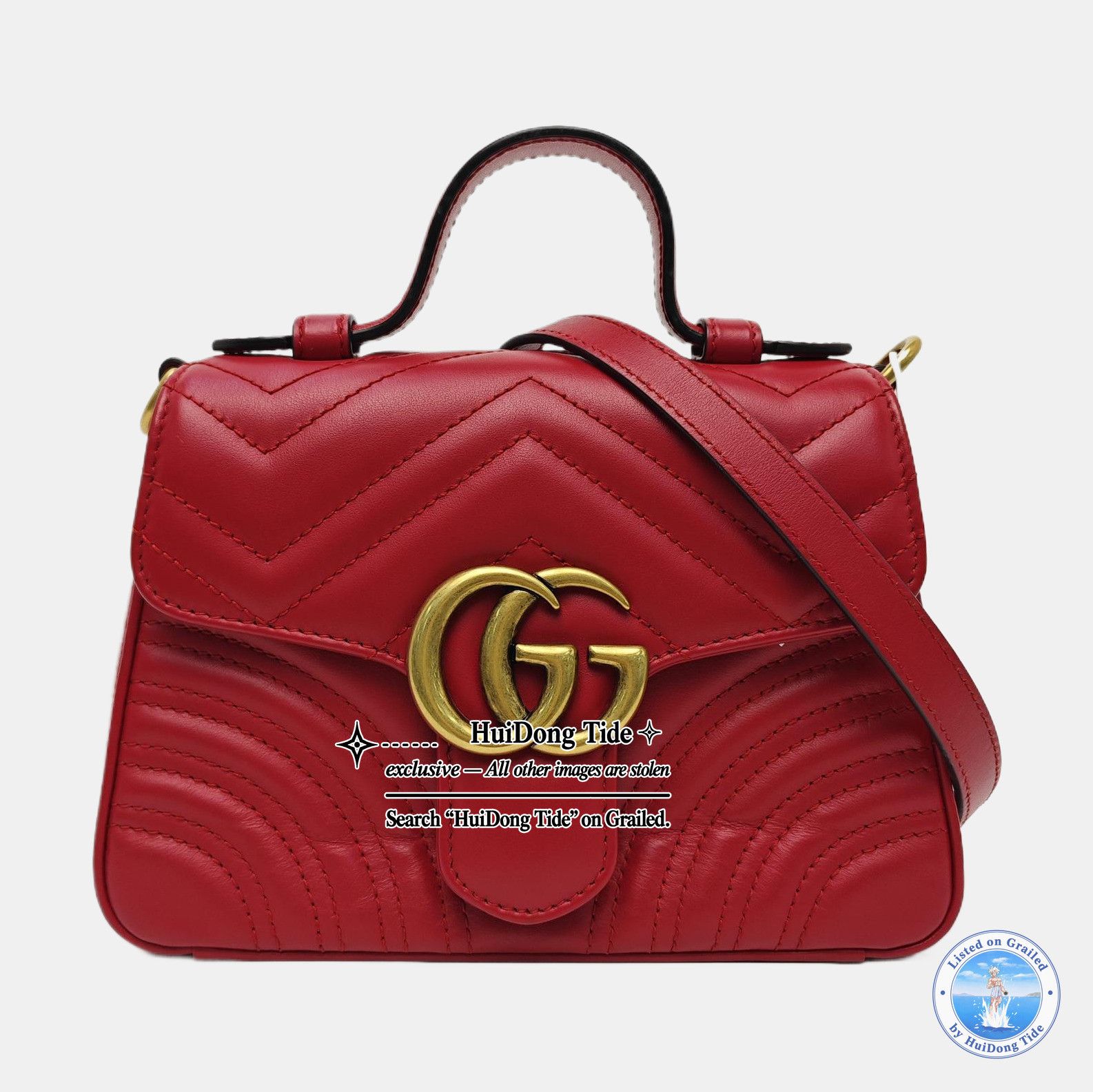 Gucci Gucci GG Marmont Red Quilted Leather Top Handle Bag OS Size ONE SIZE - 7 Thumbnail