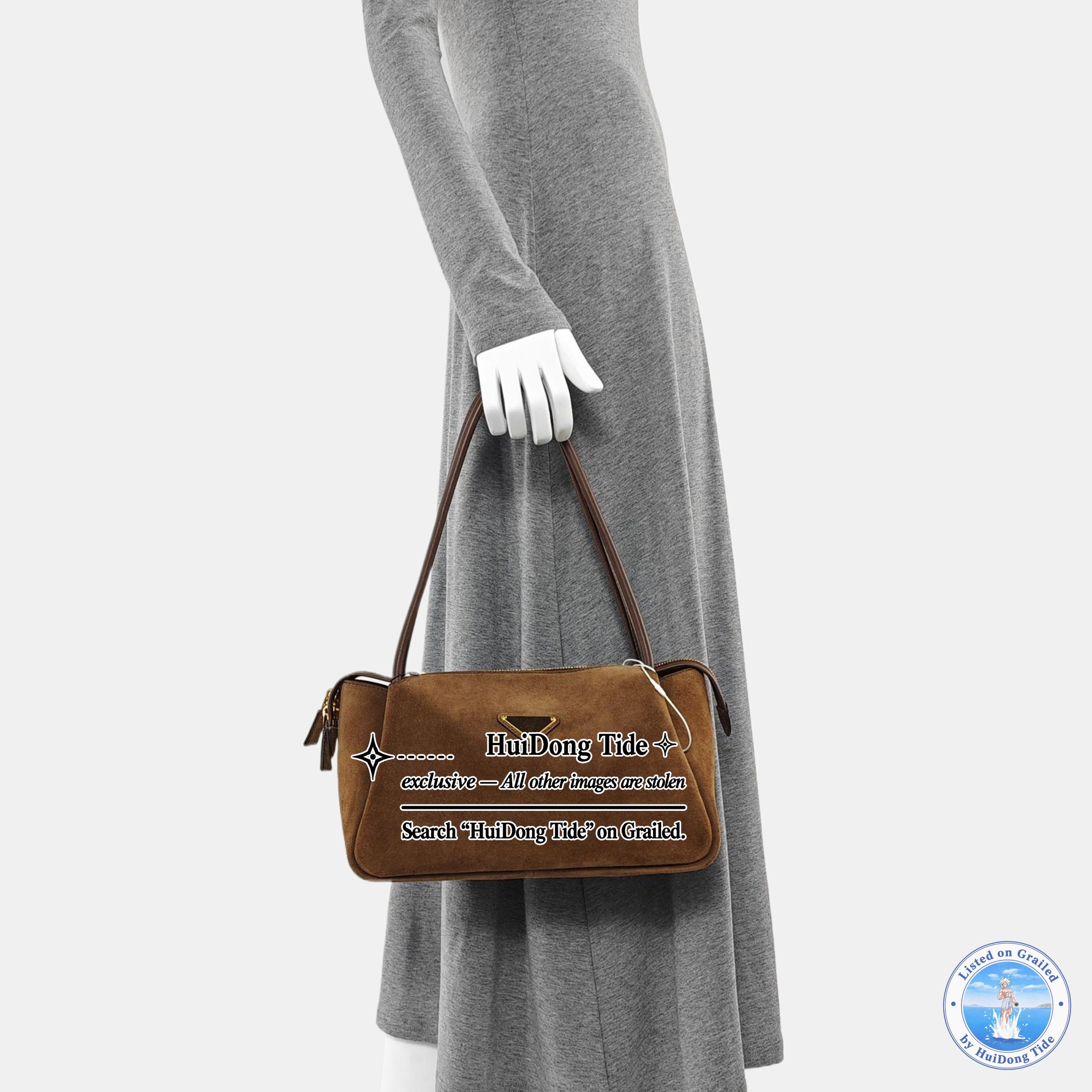 Prada Prada Suede Logo Handle Bag Brown Size ONE SIZE - 2 Thumbnail