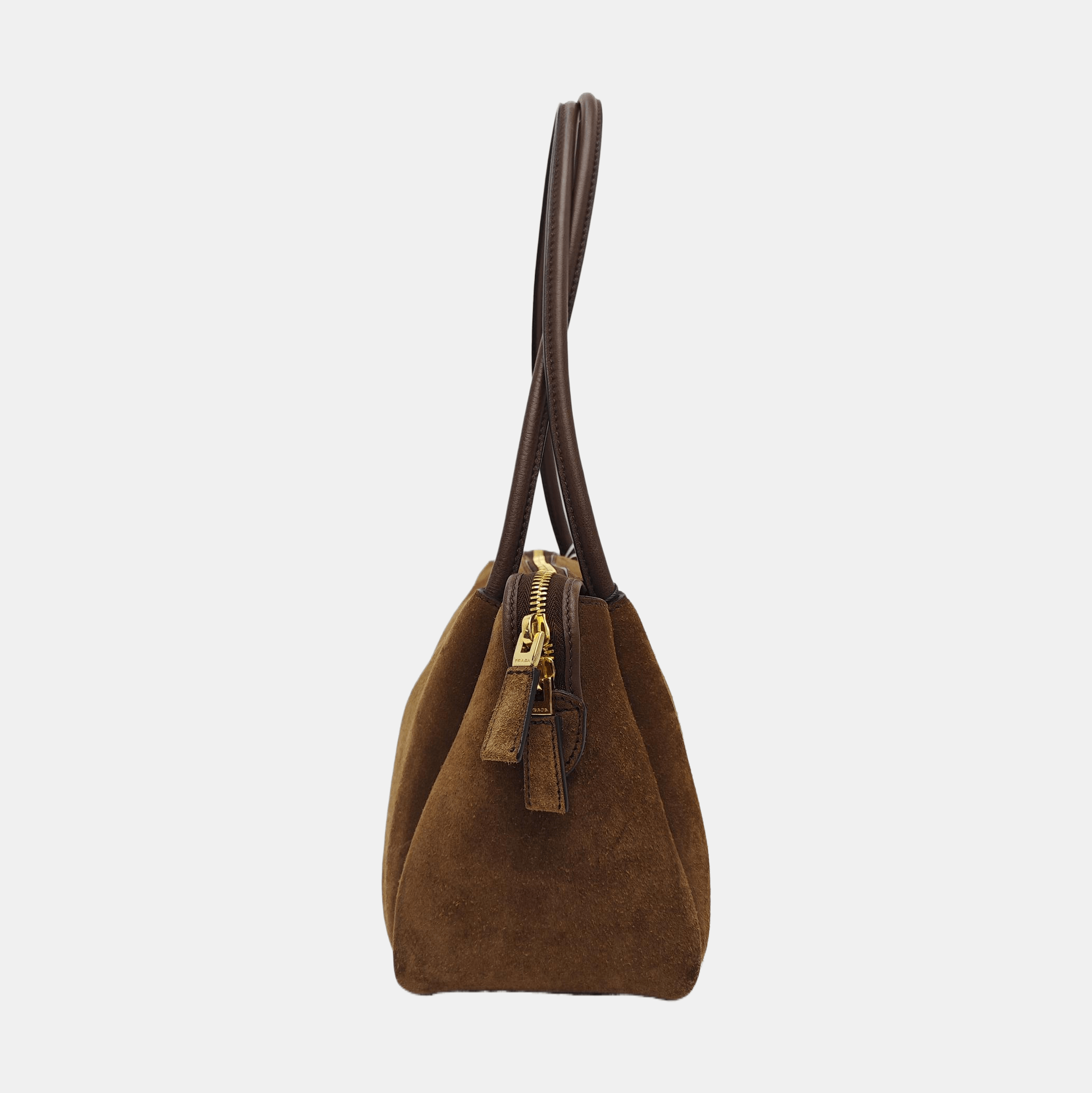 Prada Prada Suede Logo Handle Bag Brown Size ONE SIZE - 3 Thumbnail
