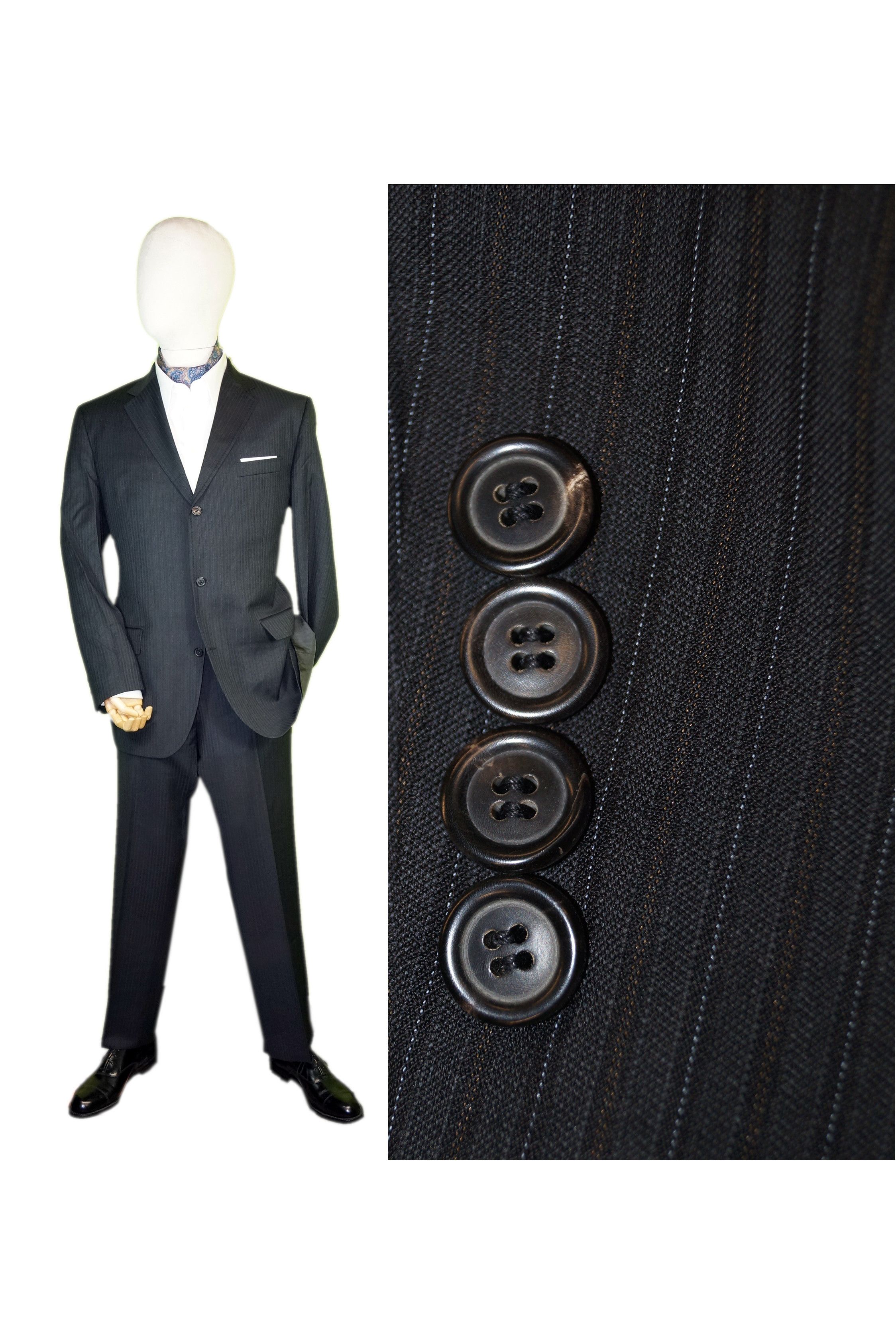 HUGO BOSS Sz XL ~217-227lb 46L 36W CHARCOAL GRAY STRIPED THE WHO/SHARP SUIT