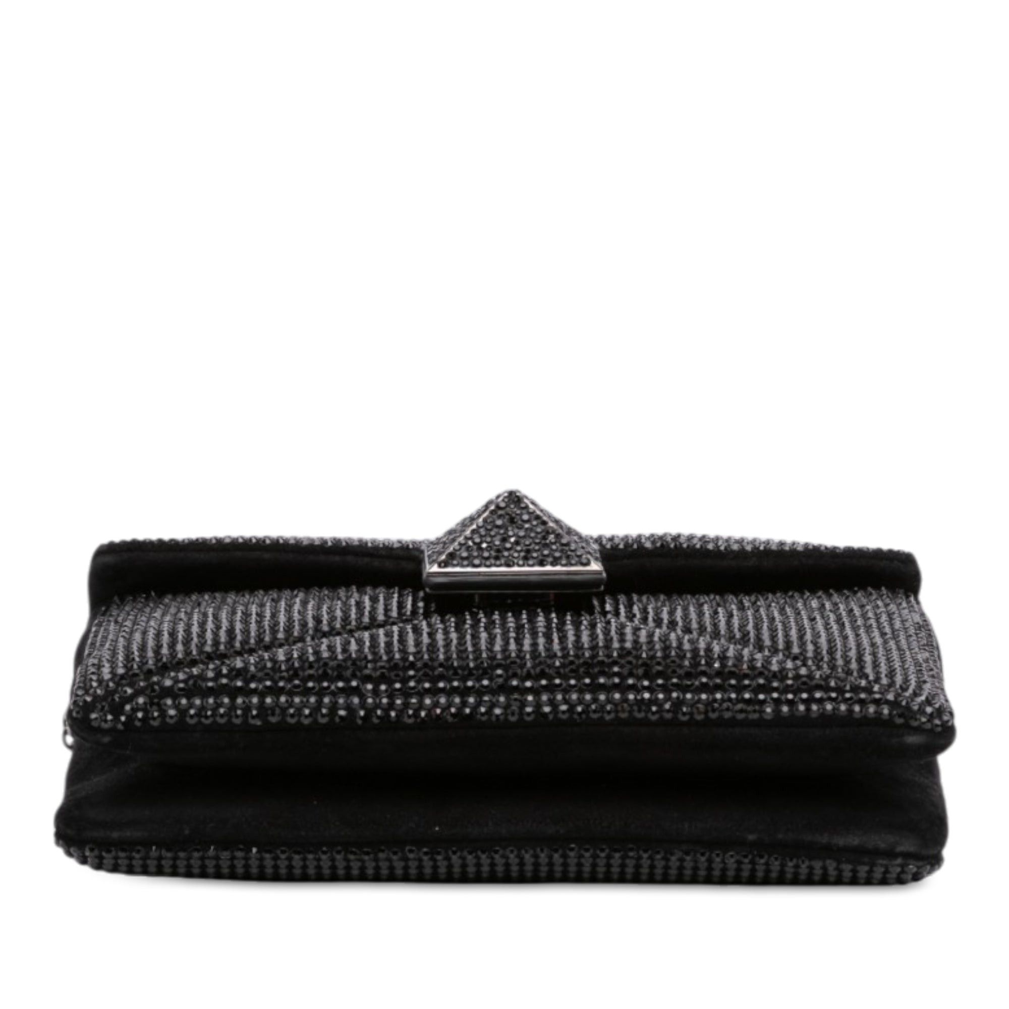Valentino Crystal Embellished Suede One Stud Clutch with Chain Size ONE SIZE - 3 Thumbnail