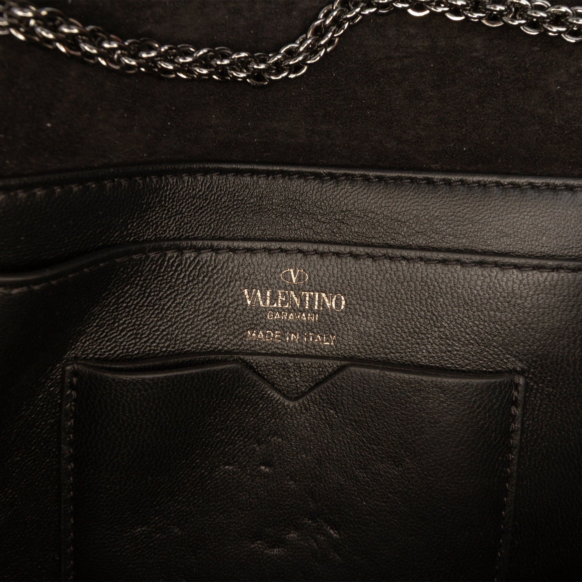 Valentino Crystal Embellished Suede One Stud Clutch with Chain Size ONE SIZE - 5 Thumbnail