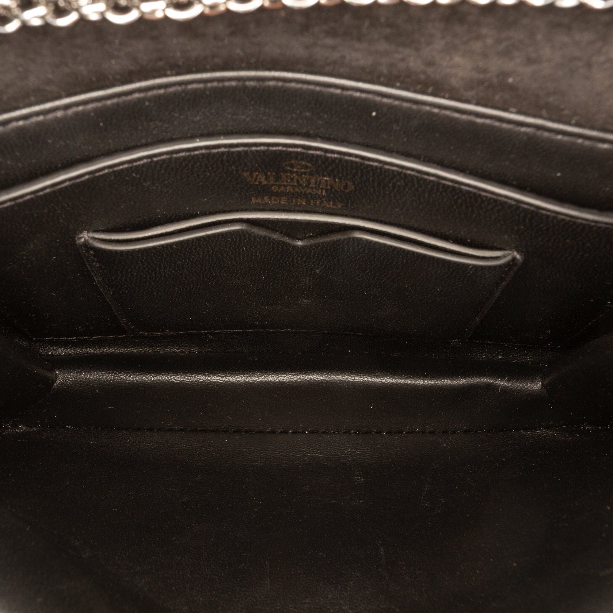 Valentino Crystal Embellished Suede One Stud Clutch with Chain Size ONE SIZE - 4 Thumbnail