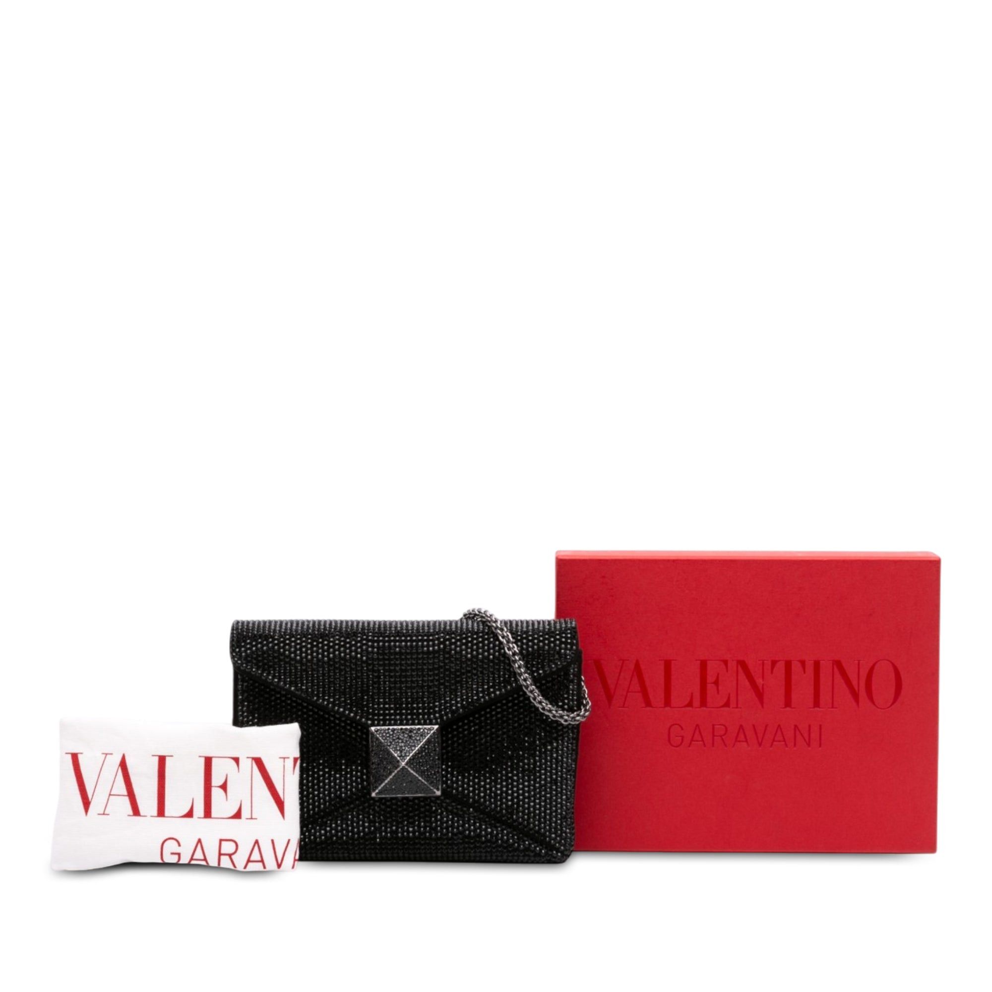 Valentino Crystal Embellished Suede One Stud Clutch with Chain Size ONE SIZE - 7 Thumbnail