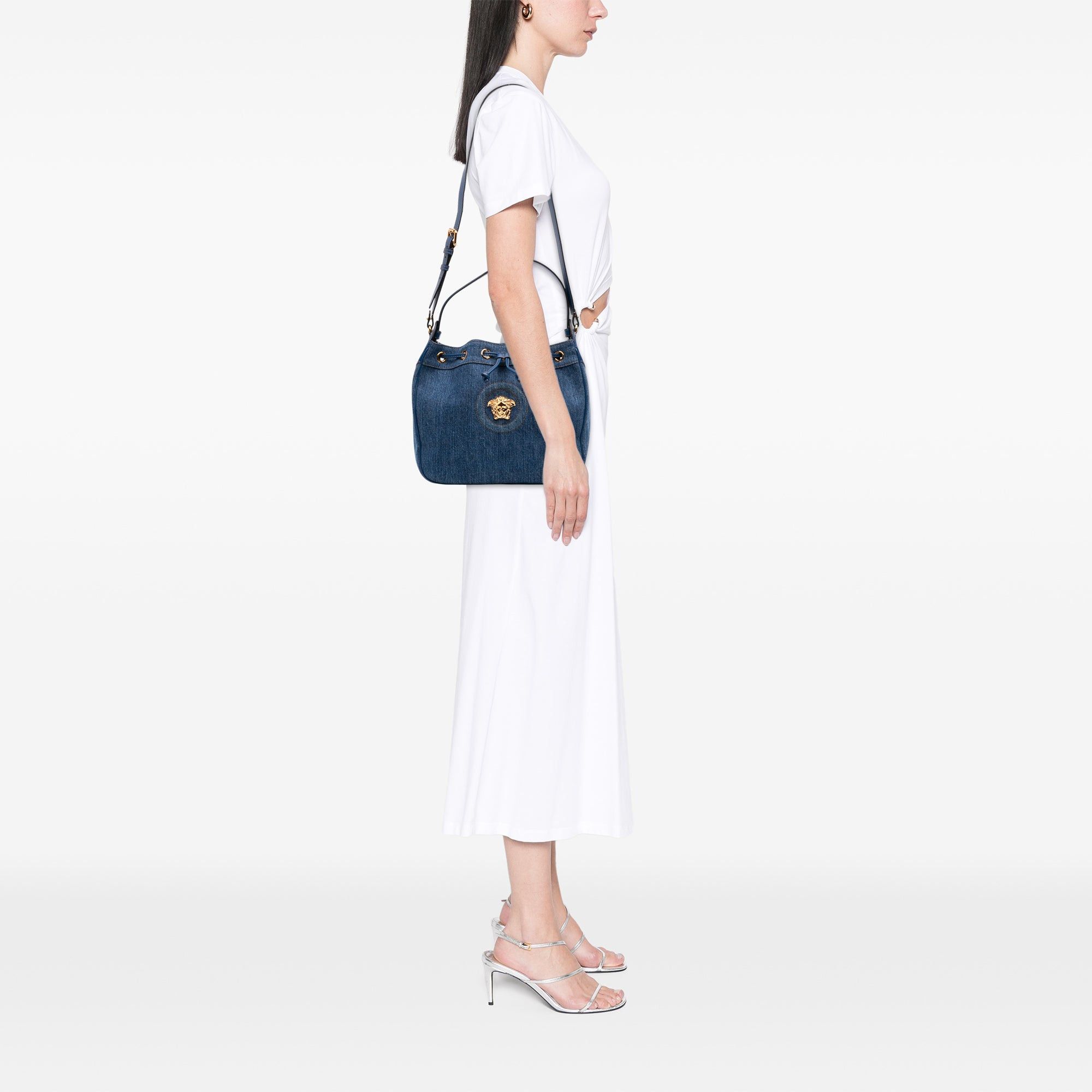 Versace Denim La Medusa Drawstring Bucket Bag Size ONE SIZE - 6 Thumbnail