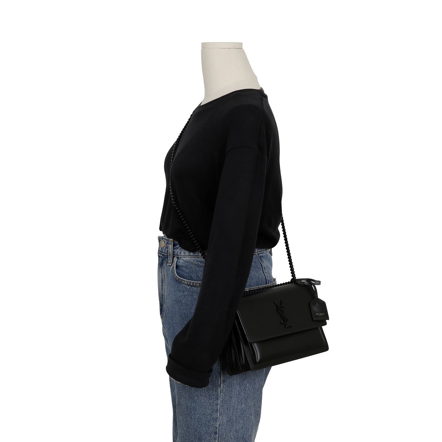 Yves Saint Laurent Monogram Sunset Medium Shoulder Bag Black Size ONE SIZE - 11 Thumbnail