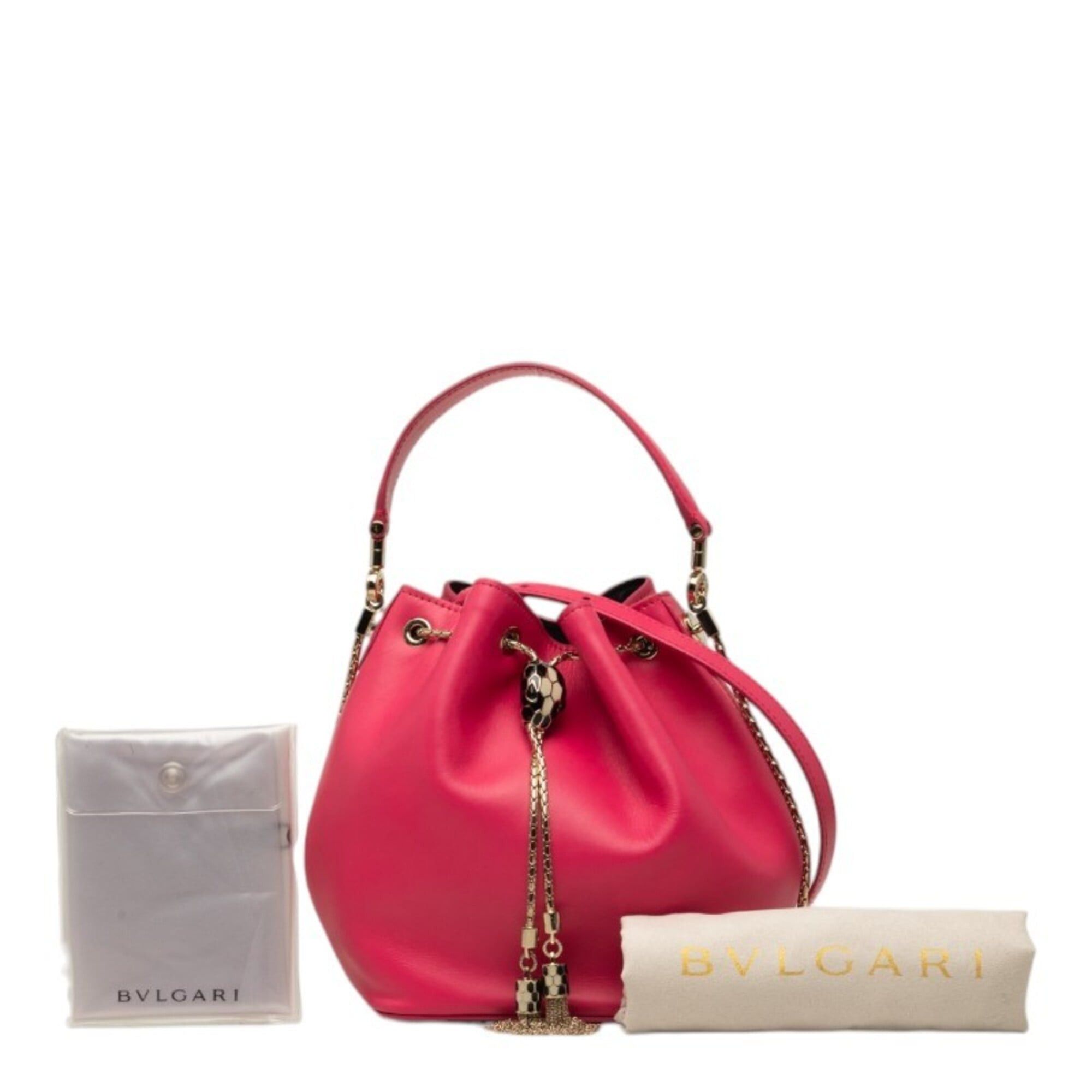 Bvlgari BVLGARI Serpenti Forever Handbag Shoulder Bag Drawstring Bucket 2-Way Pink Leather Women's Size ONE SIZE - 7 Thumbnail