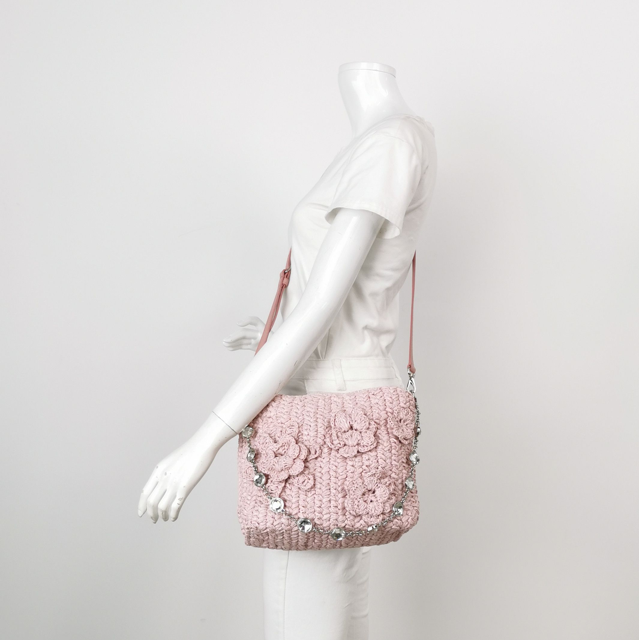 Miu Miu Miu Miu Crystal Flower Raffia Shoulder Bag Size ONE SIZE - 2 Thumbnail