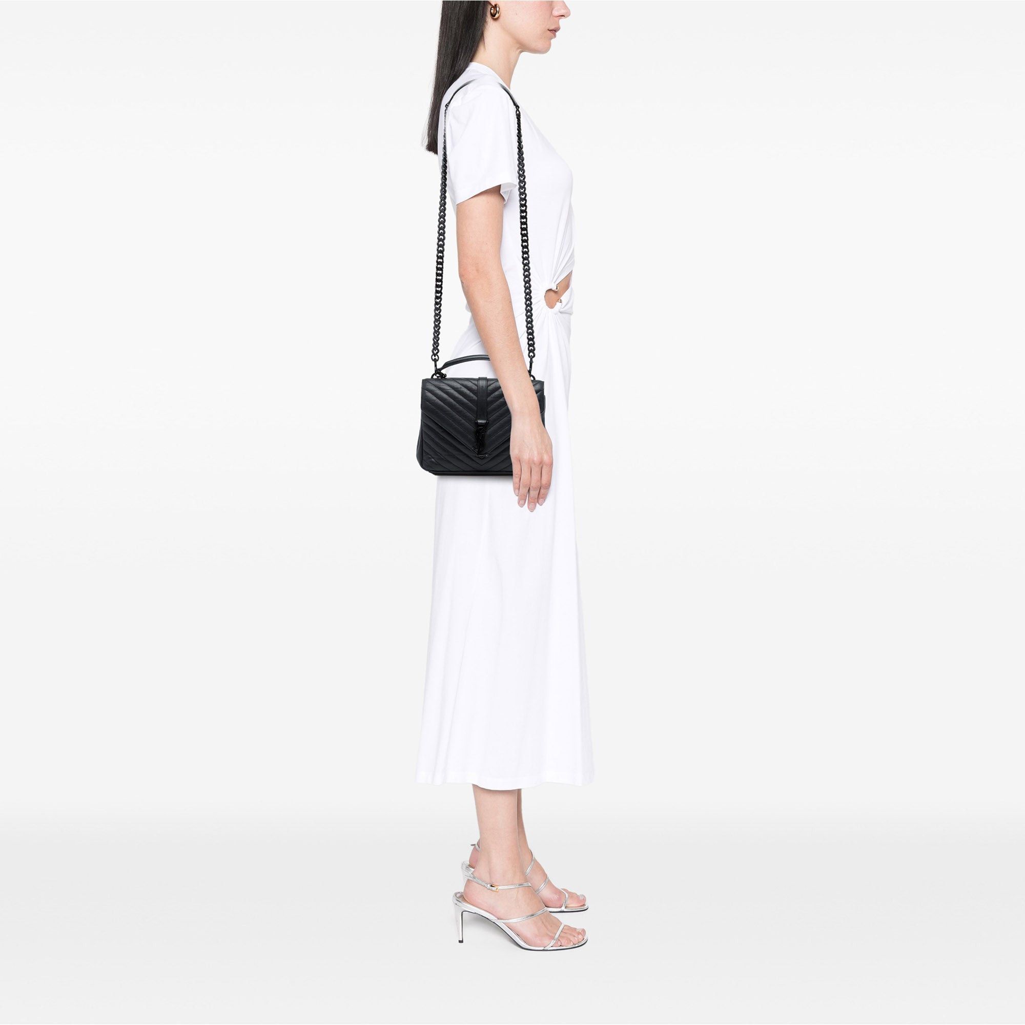 Saint Laurent Paris Chevron Sheepskin Monogram Monochrome College Bag Size ONE SIZE - 6 Thumbnail