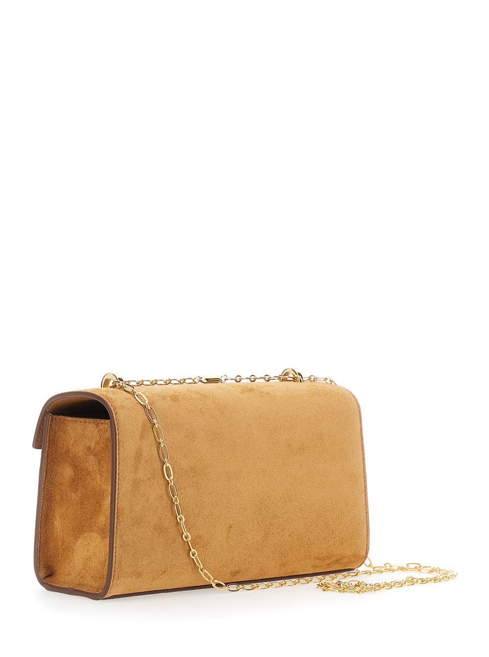 Savette 'Chain Symmetry' Brown Crossbody bag with Chain Strap and Turn Lock Closure on Front in Suede for Women Size ONE SIZE - 3 Thumbnail