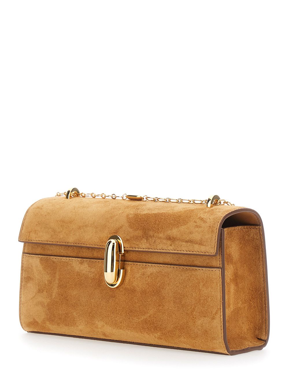 Savette 'Chain Symmetry' Brown Crossbody bag with Chain Strap and Turn Lock Closure on Front in Suede for Women Size ONE SIZE - 2 Thumbnail