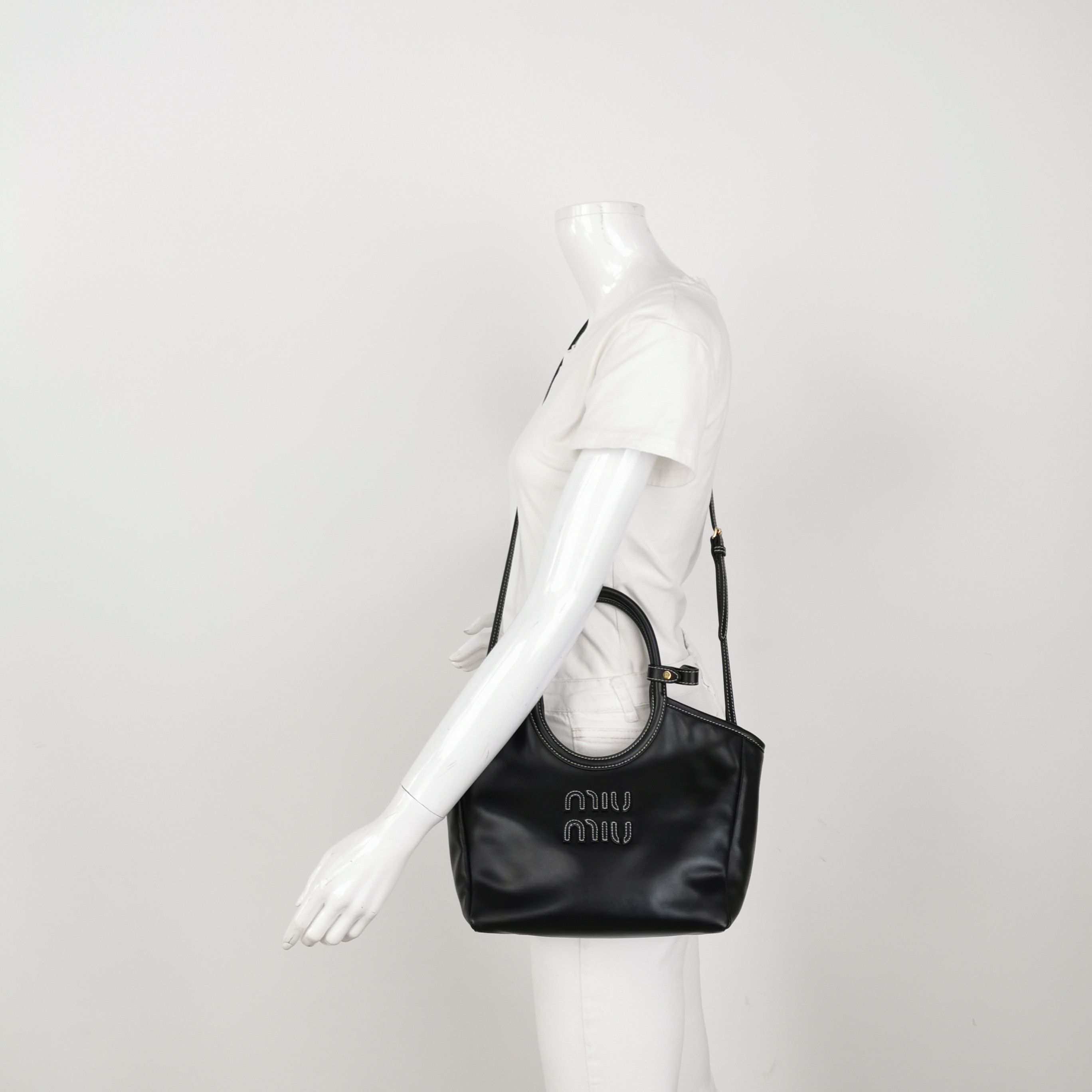 Miu Miu Miu Miu Ivy Black Leather Logo Handle Bag ONE SIZE Size ONE SIZE - 2 Thumbnail