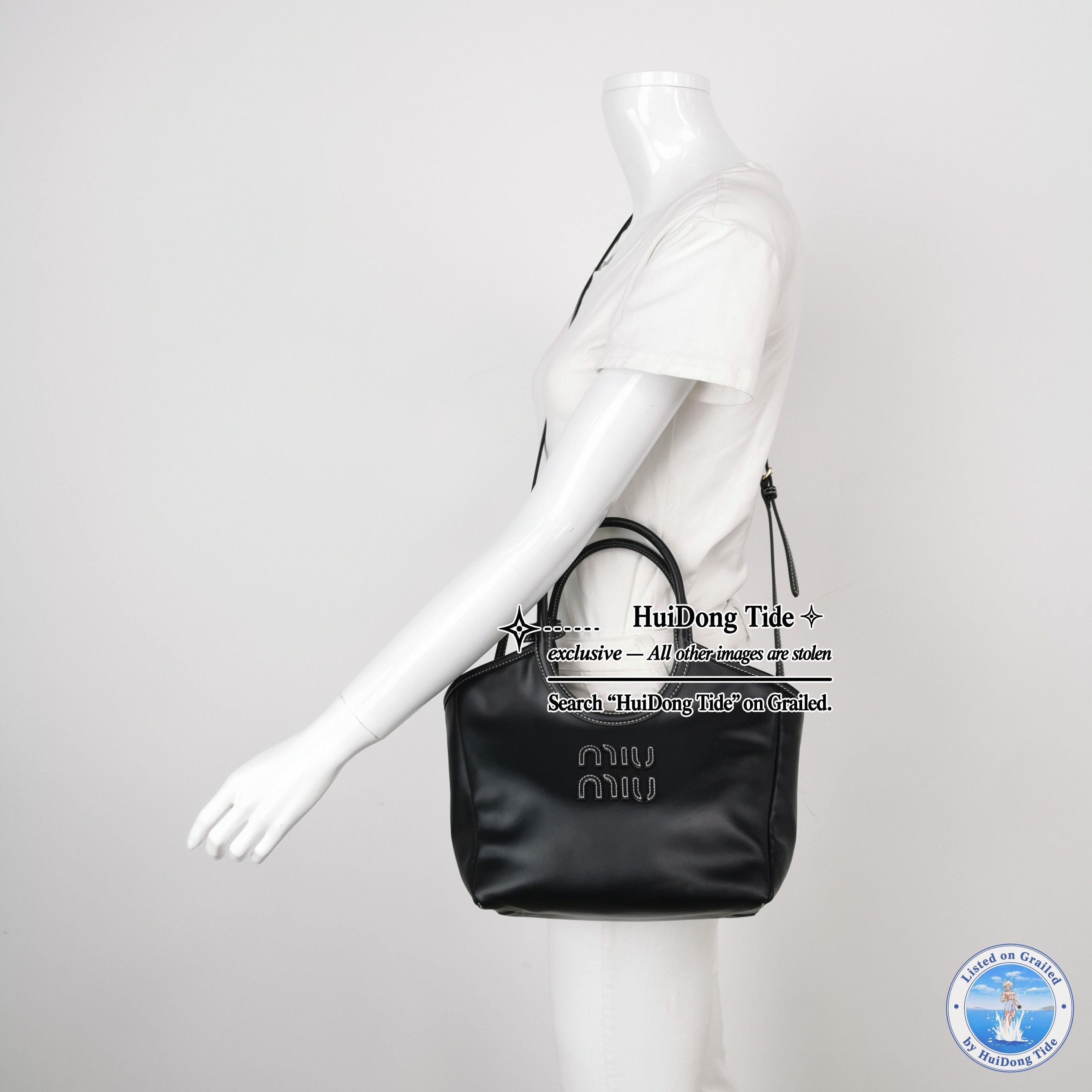 Miu Miu Miu Miu Ivy Black Leather Logo Handle Bag Size ONE SIZE - 2 Thumbnail