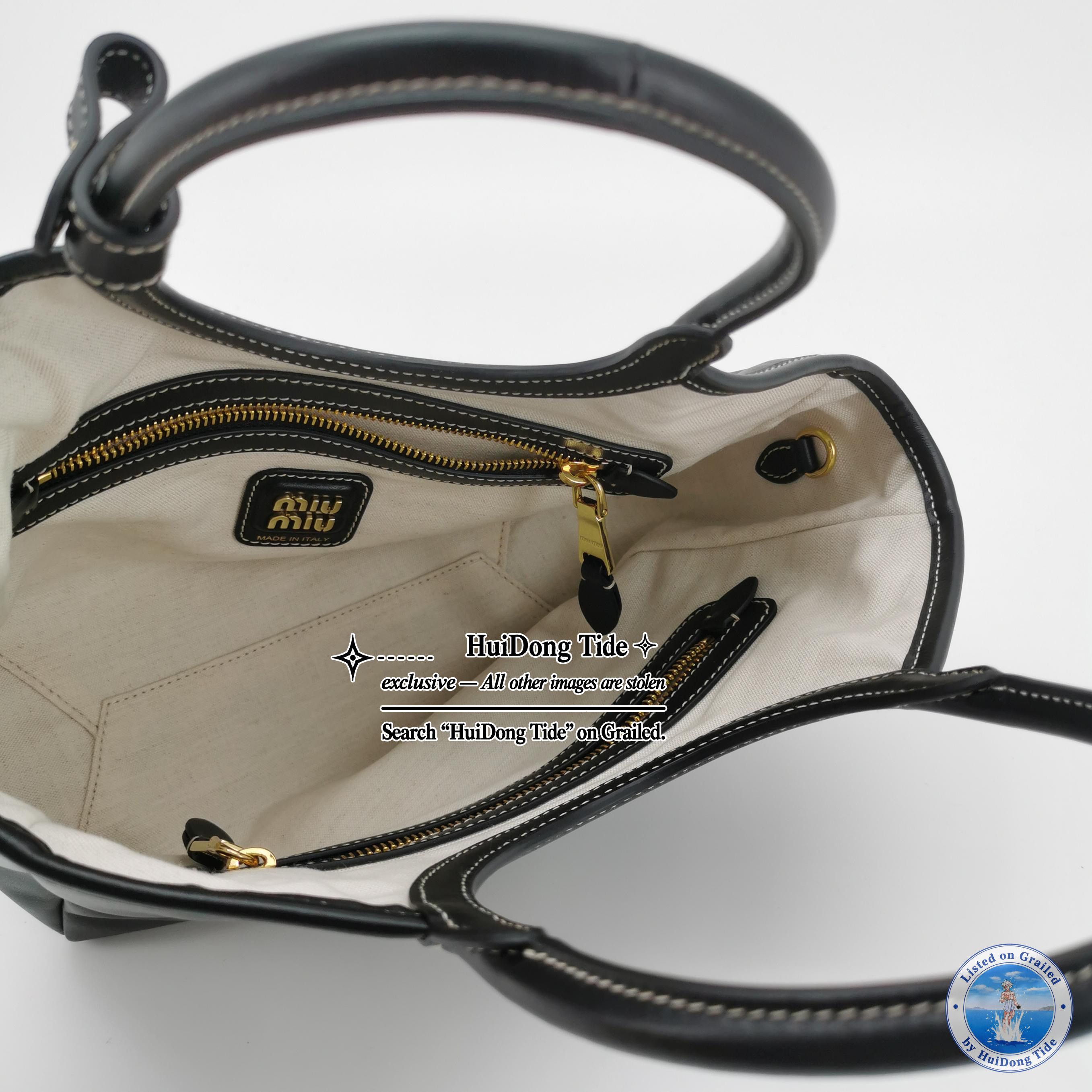 Miu Miu Miu Miu Ivy Black Leather Logo Handle Bag Size ONE SIZE - 5 Thumbnail