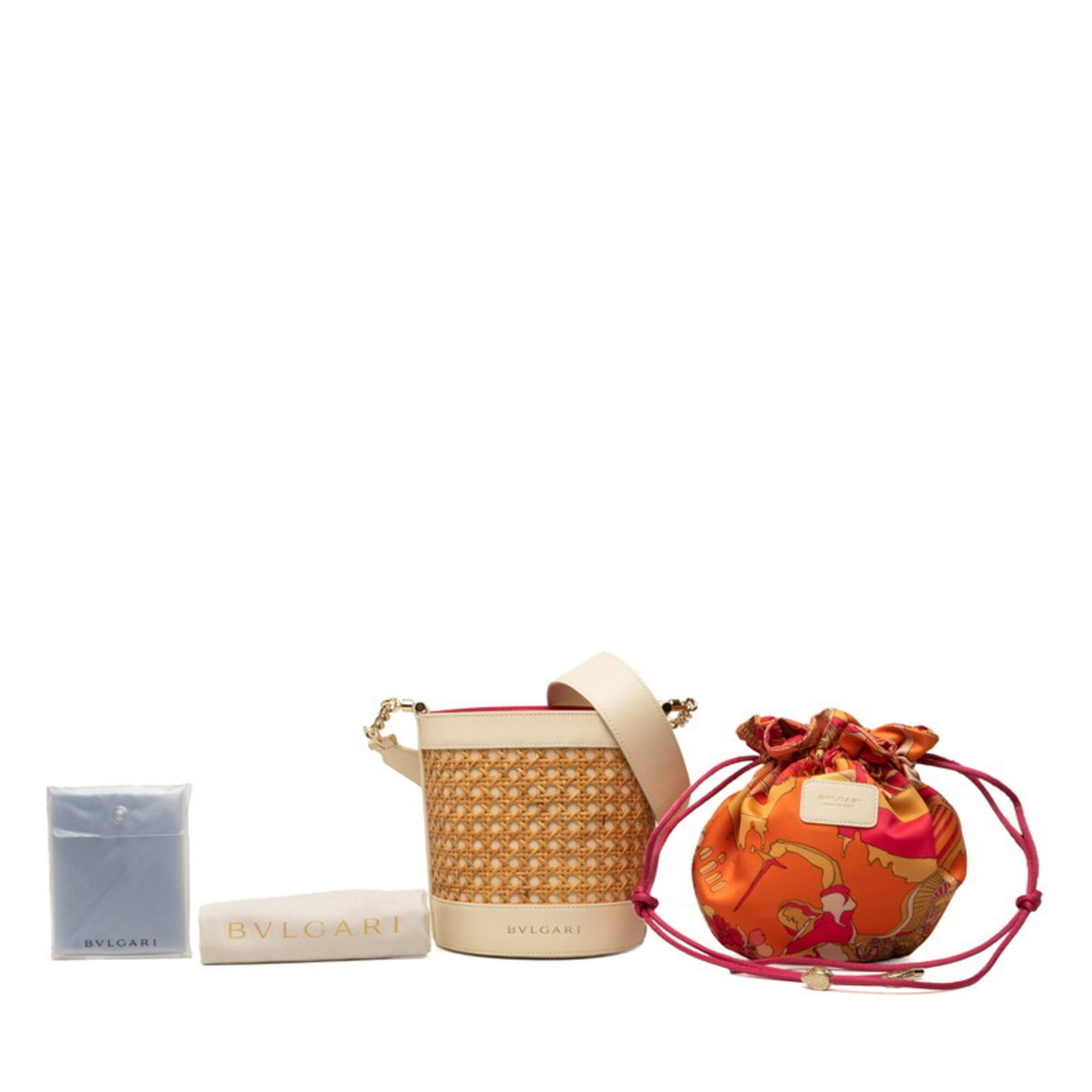 Bvlgari Bulgari Serpenti Forever Basket Bag Bucket Shoulder Ivory Natural Pink Rattan Leather Women's BVLGARI Size ONE SIZE - 6 Thumbnail