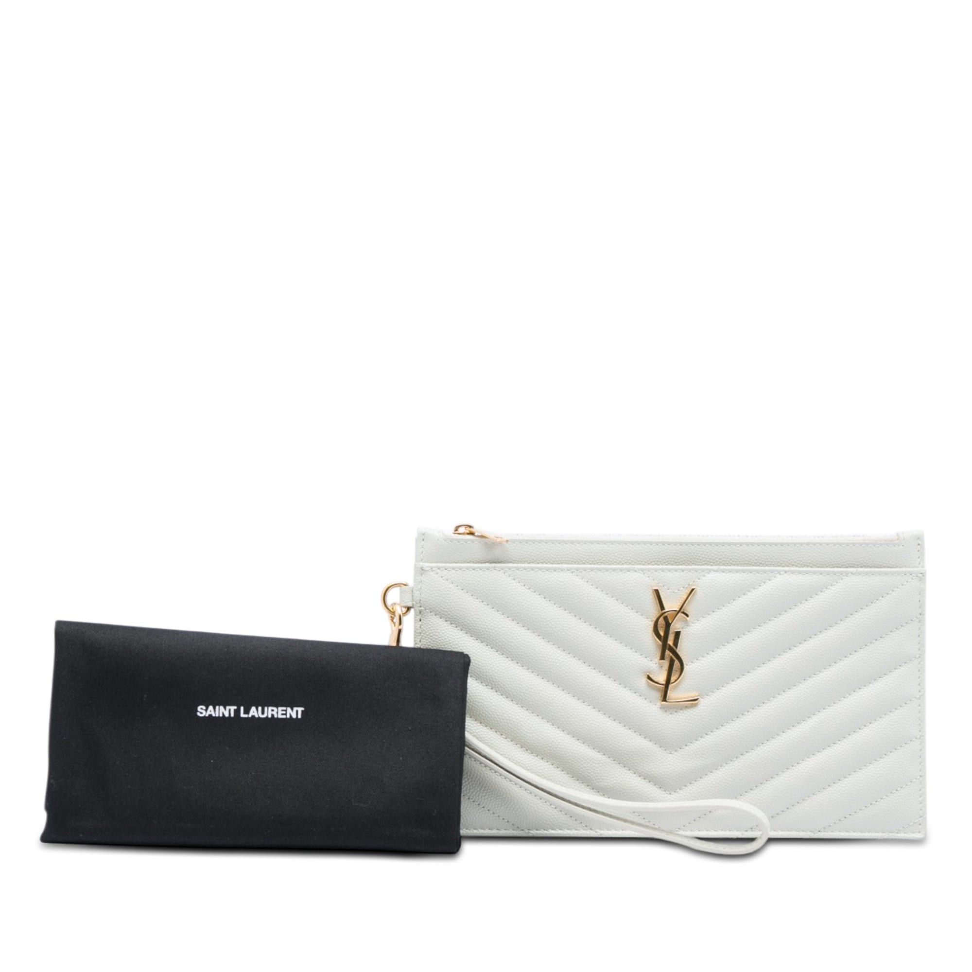 Saint Laurent Paris Grain De Poudre Chevron Monogram Bill Pouch Size ONE SIZE - 6 Thumbnail
