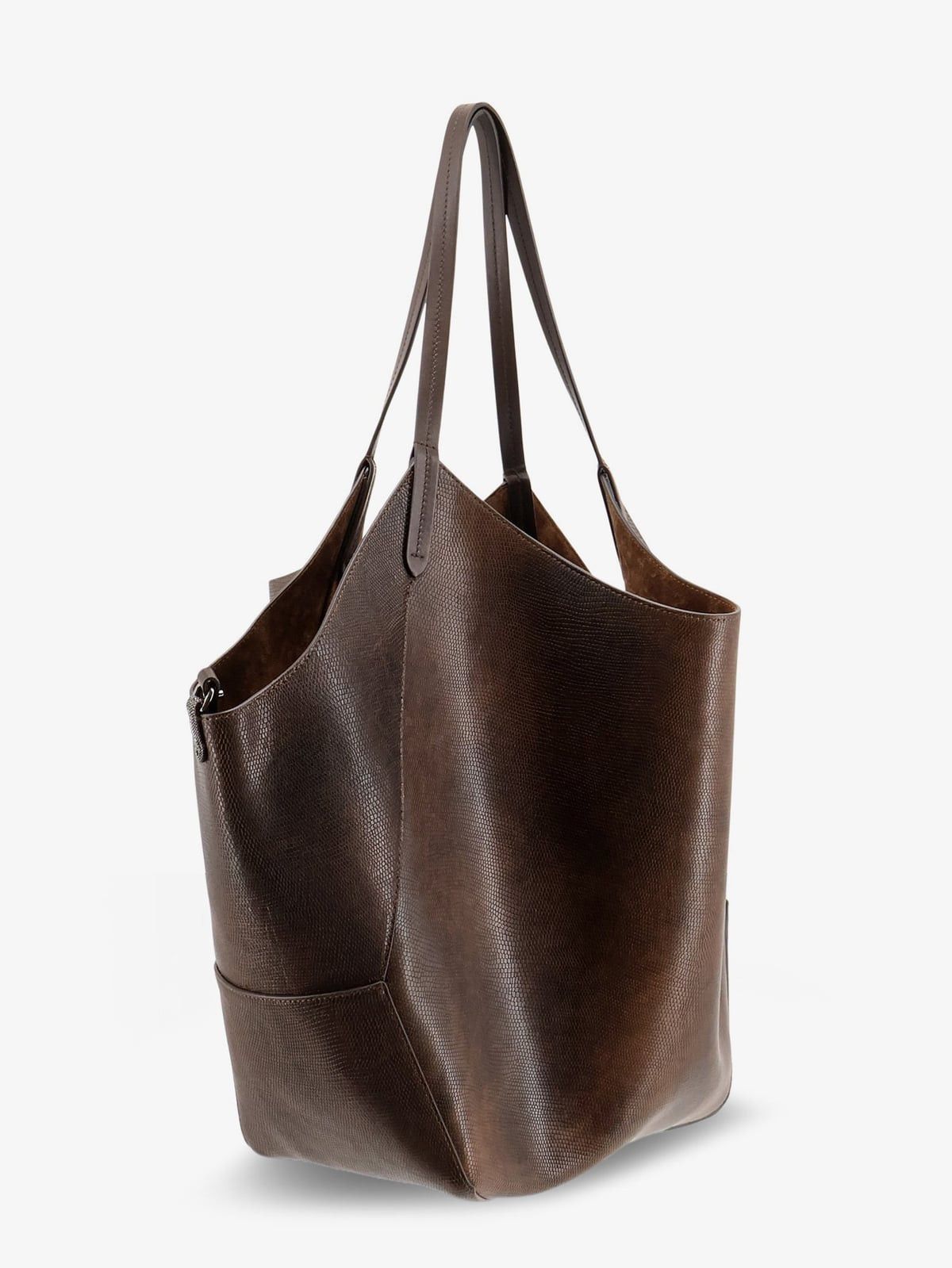 Brunello Cucinelli Brunello Cucinelli Leather shopping bag with side Monili det Size ONE SIZE - 3 Thumbnail