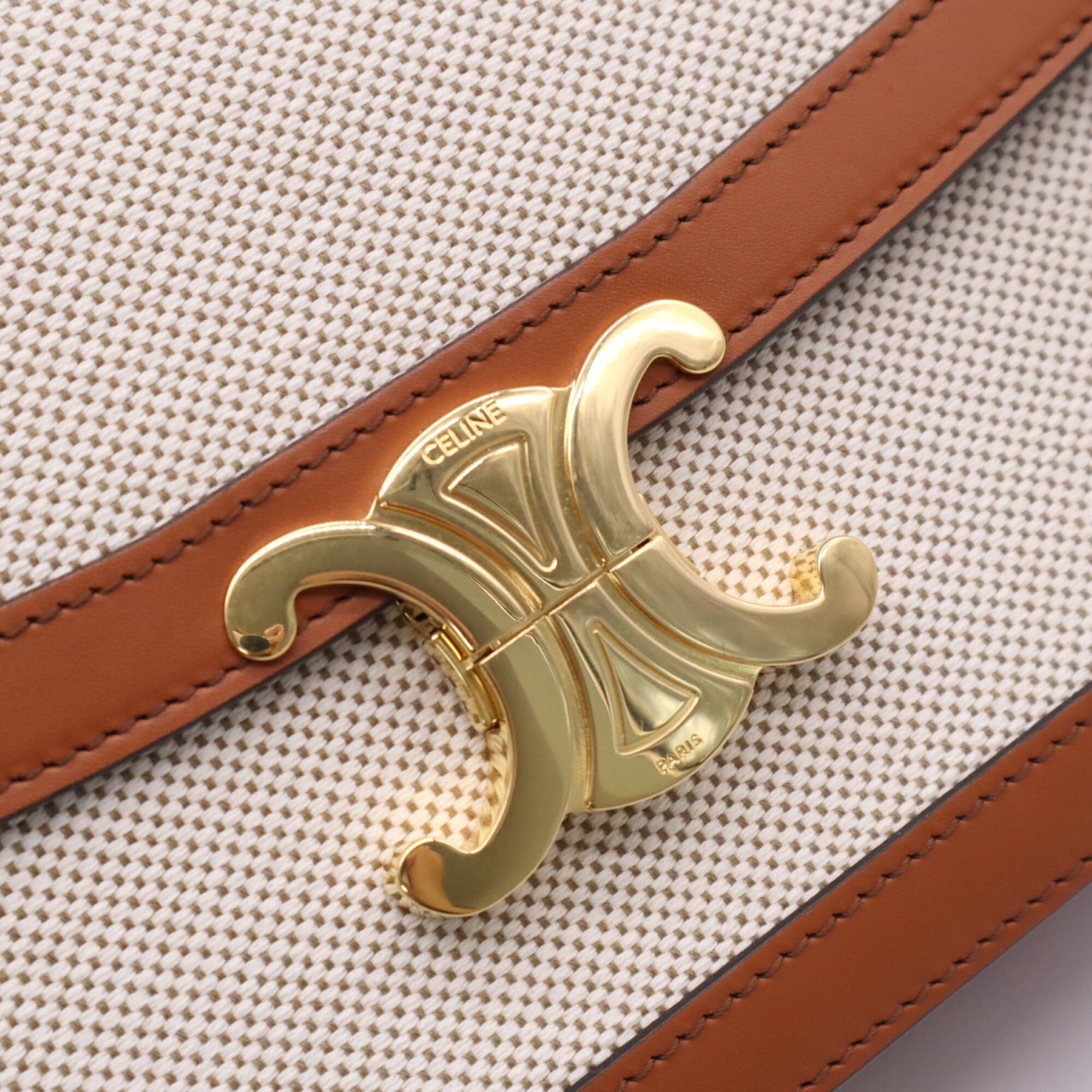 Celine CELINE Classic Triomphe Bag Medium Natural Tan 191242EGC.02NT Shoulder Brown Beige Canvas Leather Women's Size ONE SIZE - 13 Thumbnail