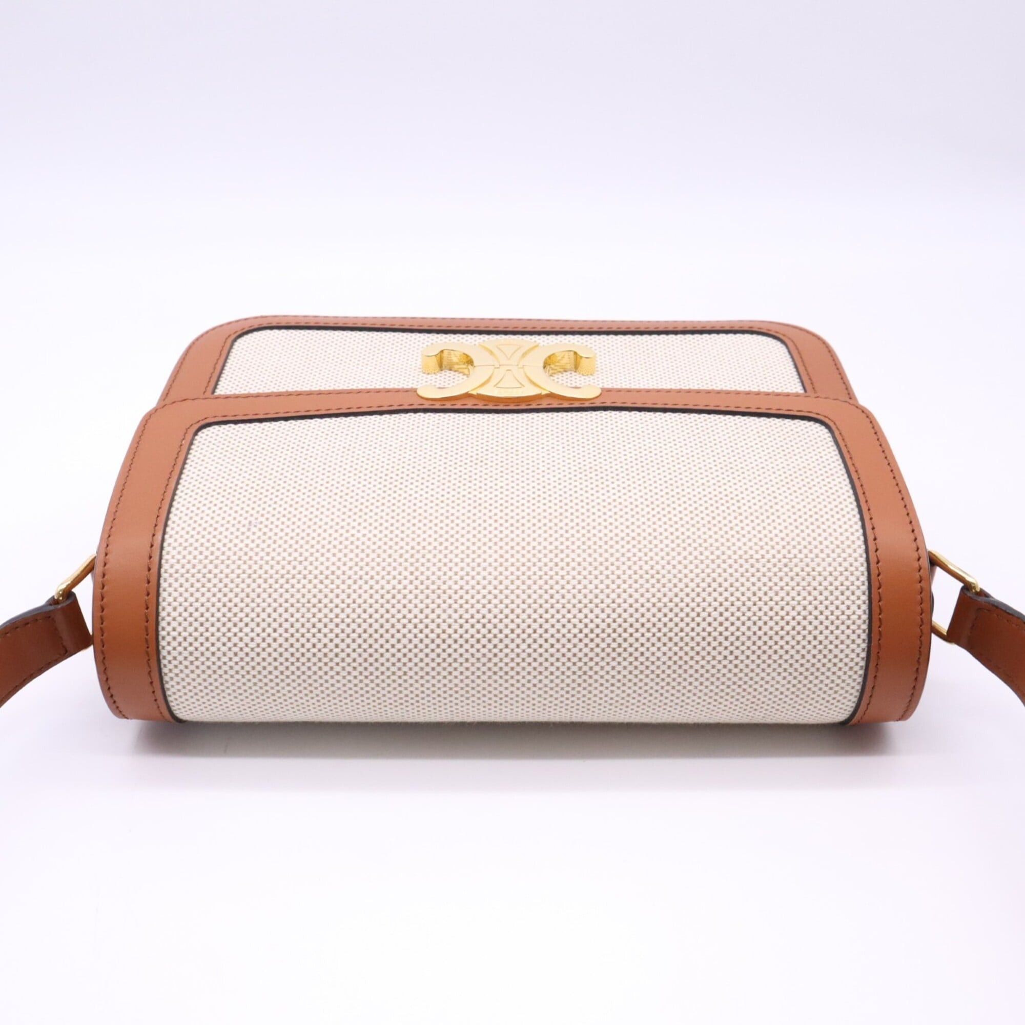 Celine CELINE Classic Triomphe Bag Medium Natural Tan 191242EGC.02NT Shoulder Brown Beige Canvas Leather Women's Size ONE SIZE - 8 Thumbnail