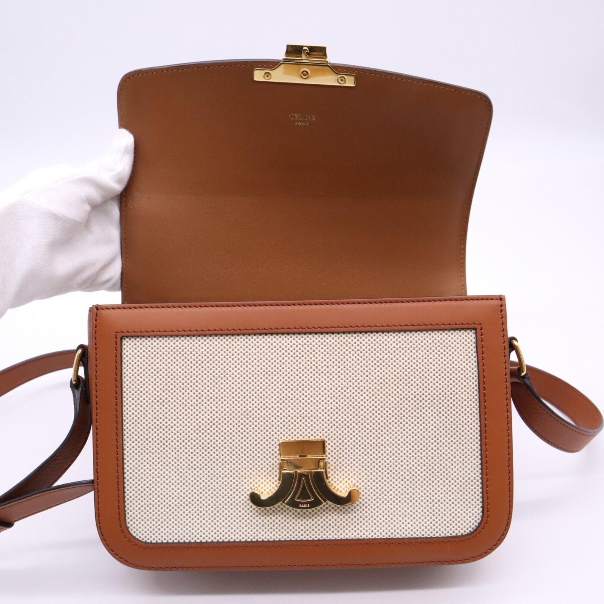 Celine CELINE Classic Triomphe Bag Medium Natural Tan 191242EGC.02NT Shoulder Brown Beige Canvas Leather Women's Size ONE SIZE - 14 Thumbnail