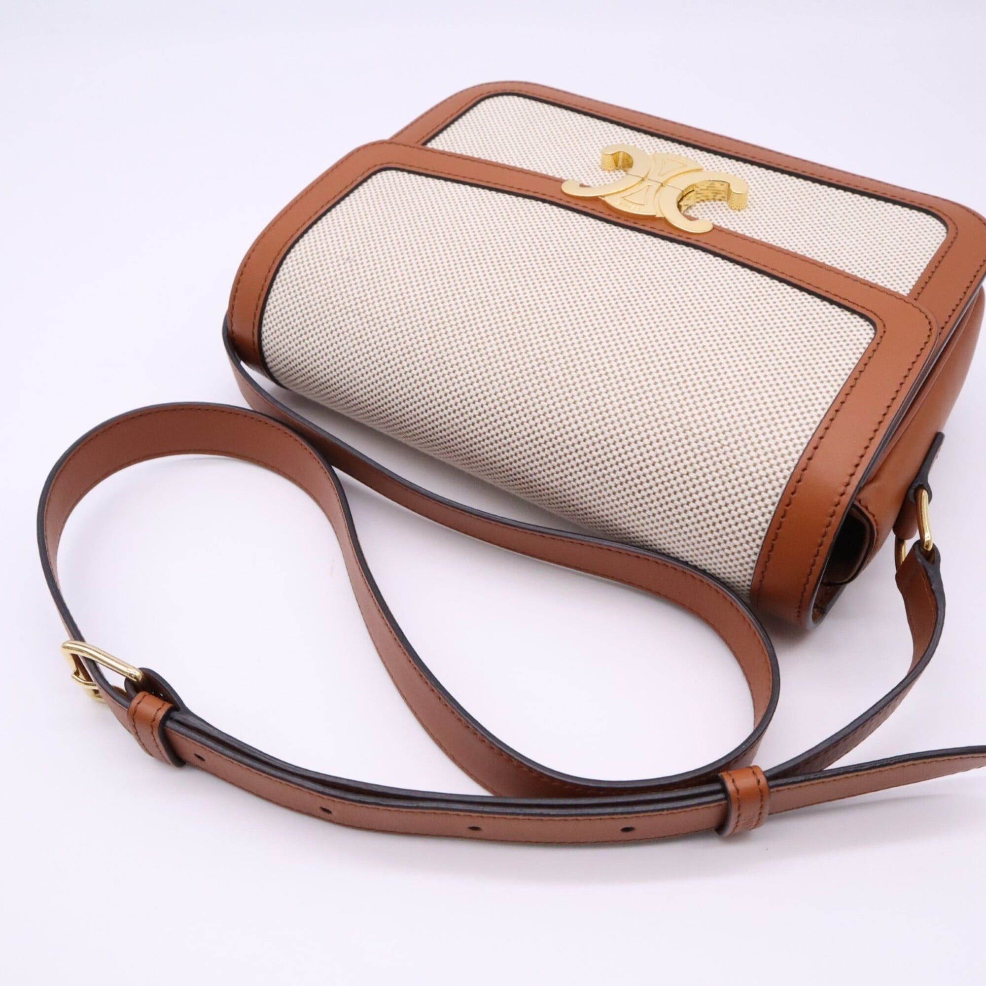 Celine CELINE Classic Triomphe Bag Medium Natural Tan 191242EGC.02NT Shoulder Brown Beige Canvas Leather Women's Size ONE SIZE - 9 Thumbnail