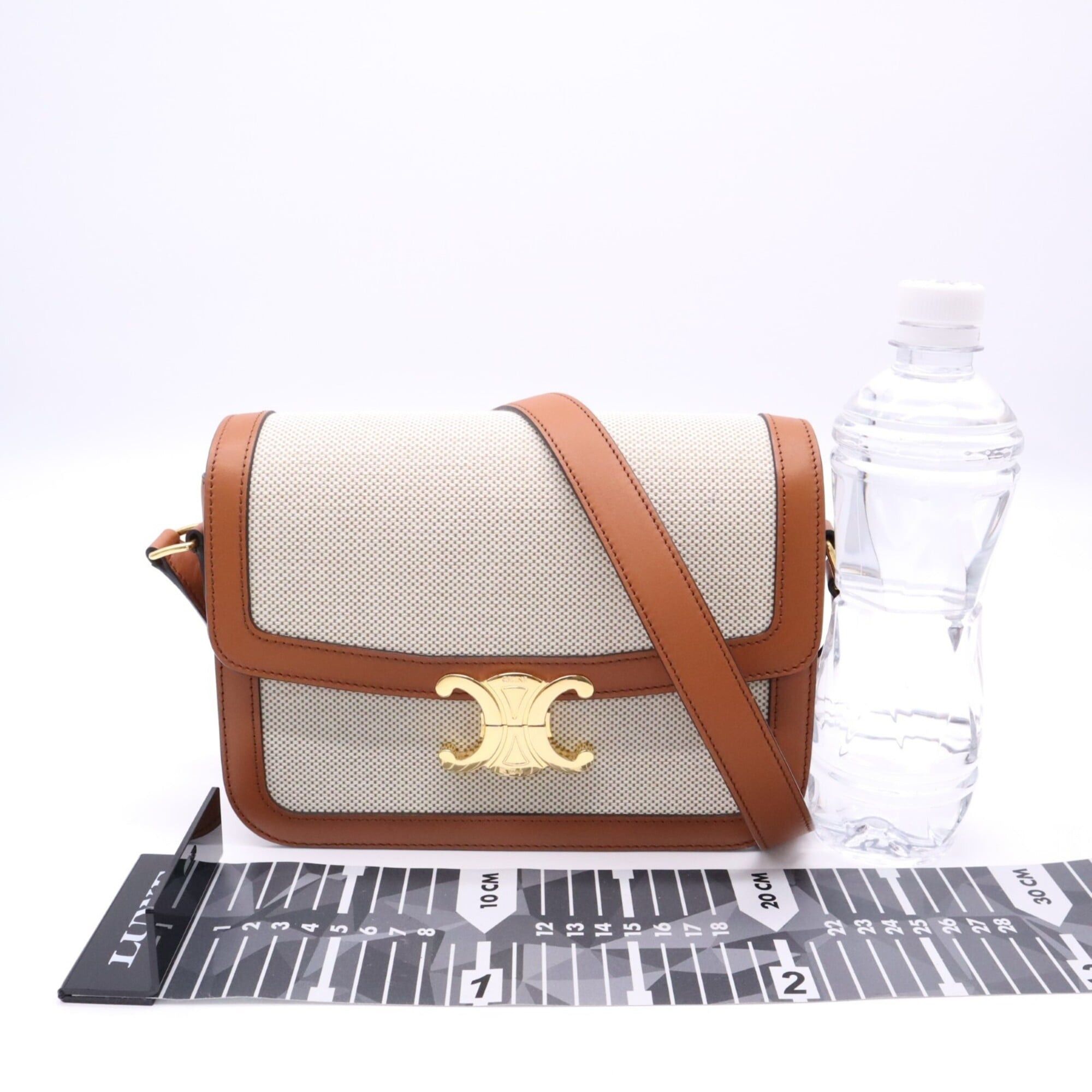 Celine CELINE Classic Triomphe Bag Medium Natural Tan 191242EGC.02NT Shoulder Brown Beige Canvas Leather Women's Size ONE SIZE - 3 Thumbnail