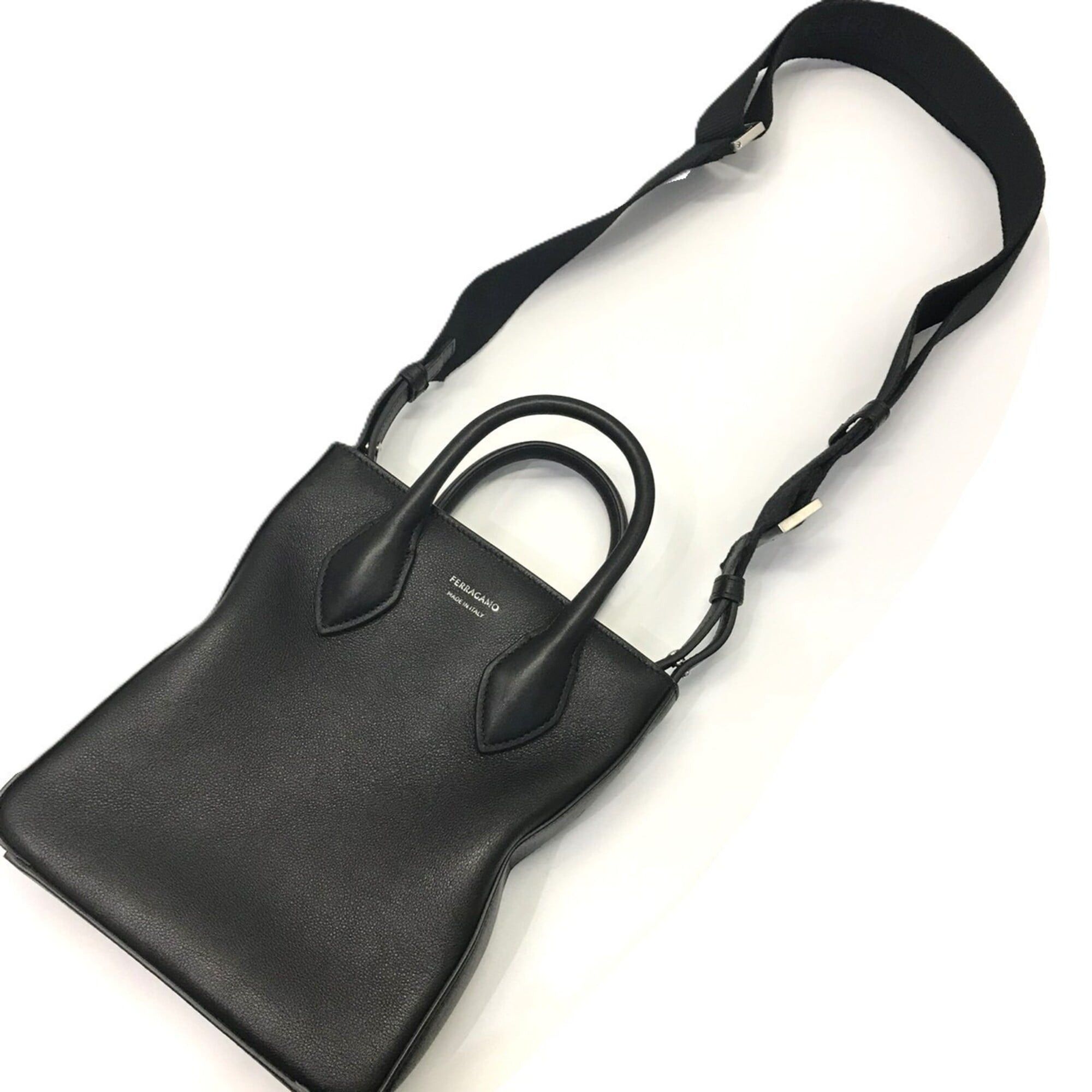 Salvatore Ferragamo Salvatore Ferragamo Ferragamo Print Leather Crossbody Bag Mini Tote Black 241681 FERRAGAMO Size ONE SIZE - 3 Thumbnail