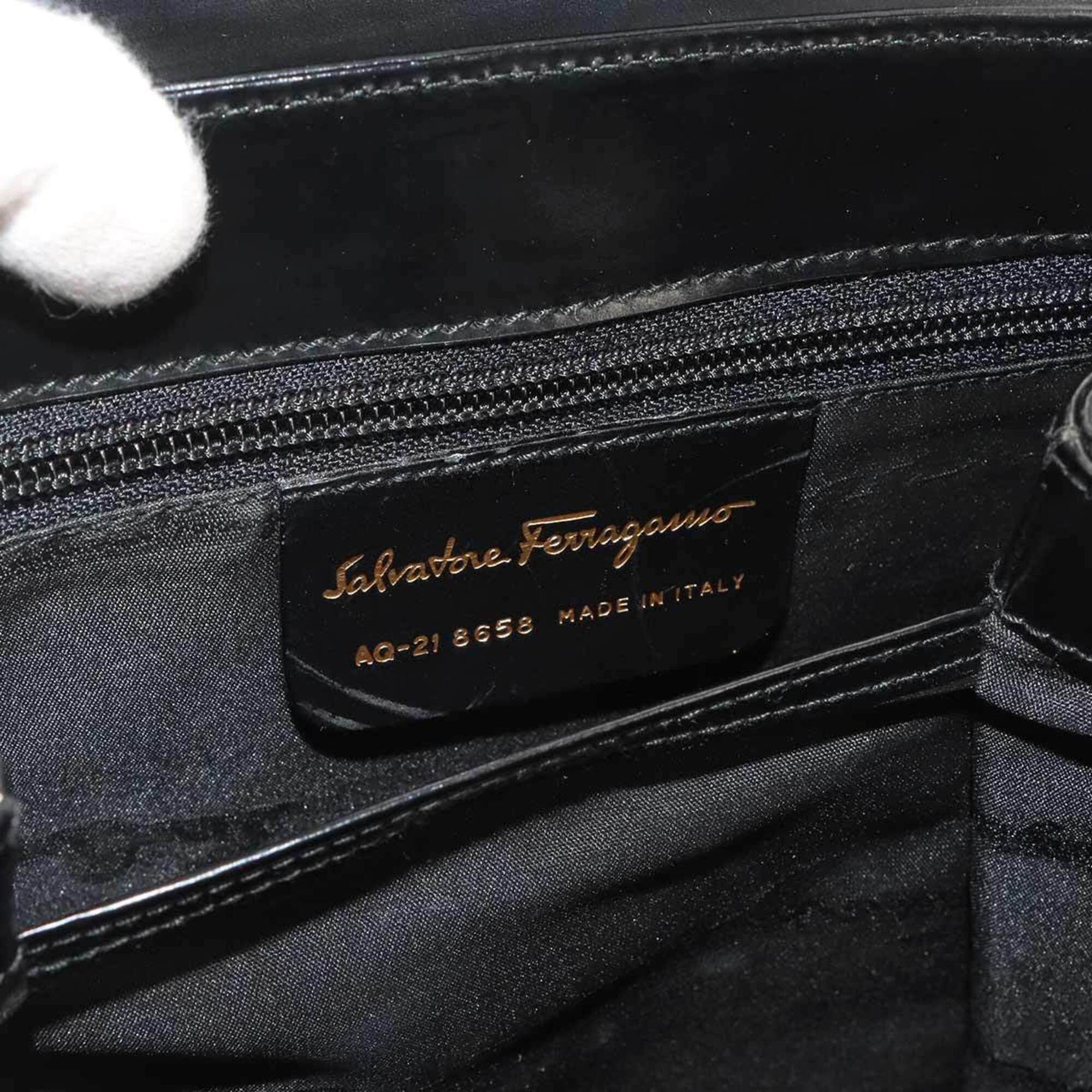Salvatore Ferragamo Salvatore Ferragamo Gancini 2-way Hand/Shoulder Handbag, Leather, Black, 21 8658, Gold Hardware, Bag Size ONE SIZE - 9 Thumbnail