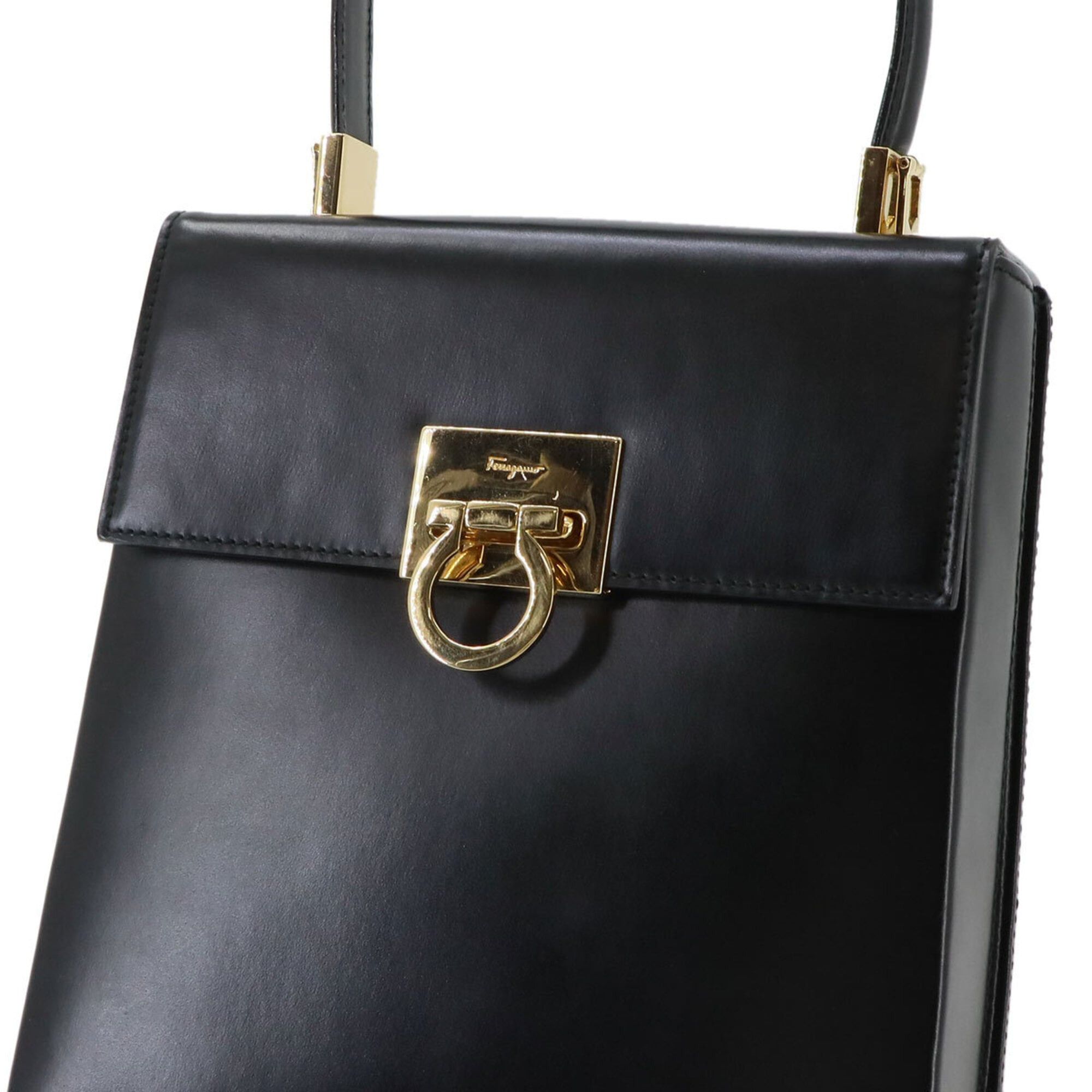 Salvatore Ferragamo Salvatore Ferragamo Gancini 2-way Hand/Shoulder Handbag, Leather, Black, 21 8658, Gold Hardware, Bag Size ONE SIZE - 10 Thumbnail