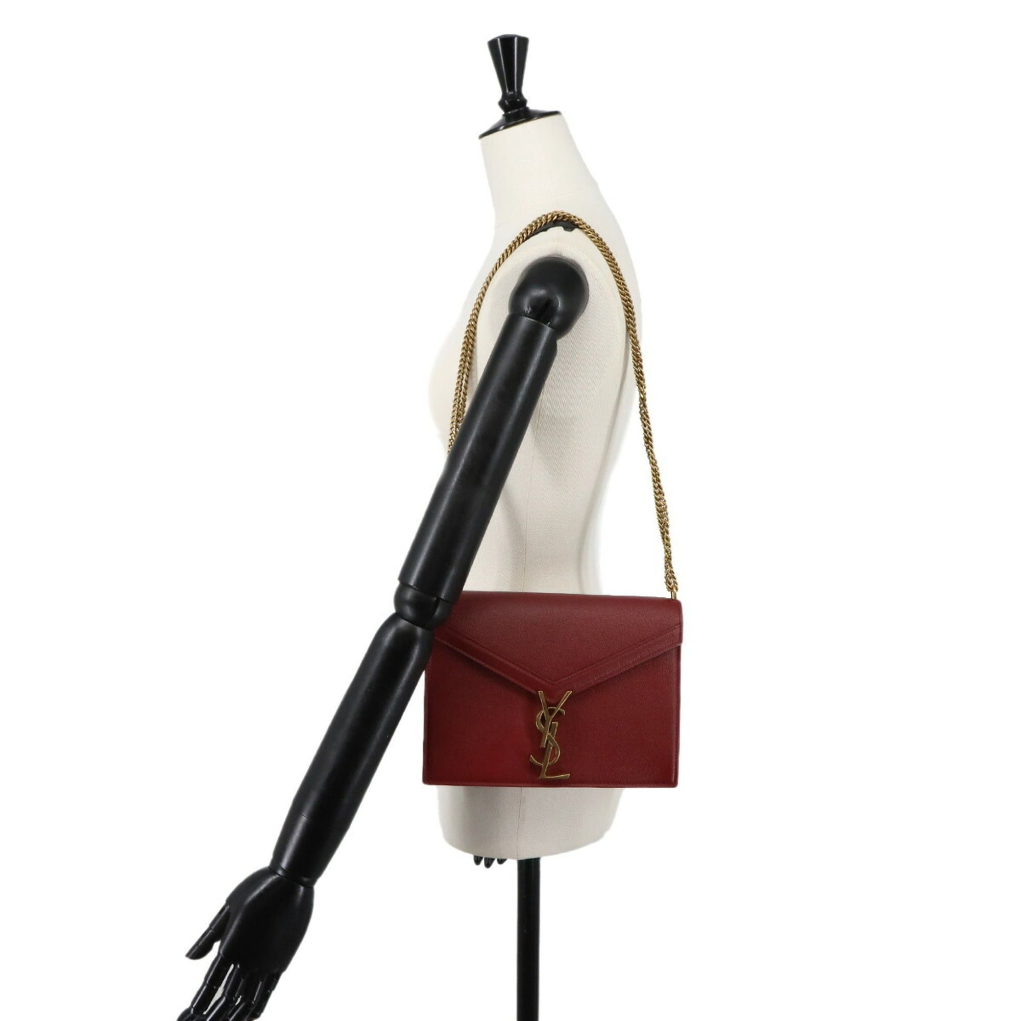 Saint Laurent Paris Saint Laurent Cassandre Envelope Chain Shoulder Handbag, Leather, Red, 532750, Gold Hardware Size ONE SIZE - 9 Thumbnail