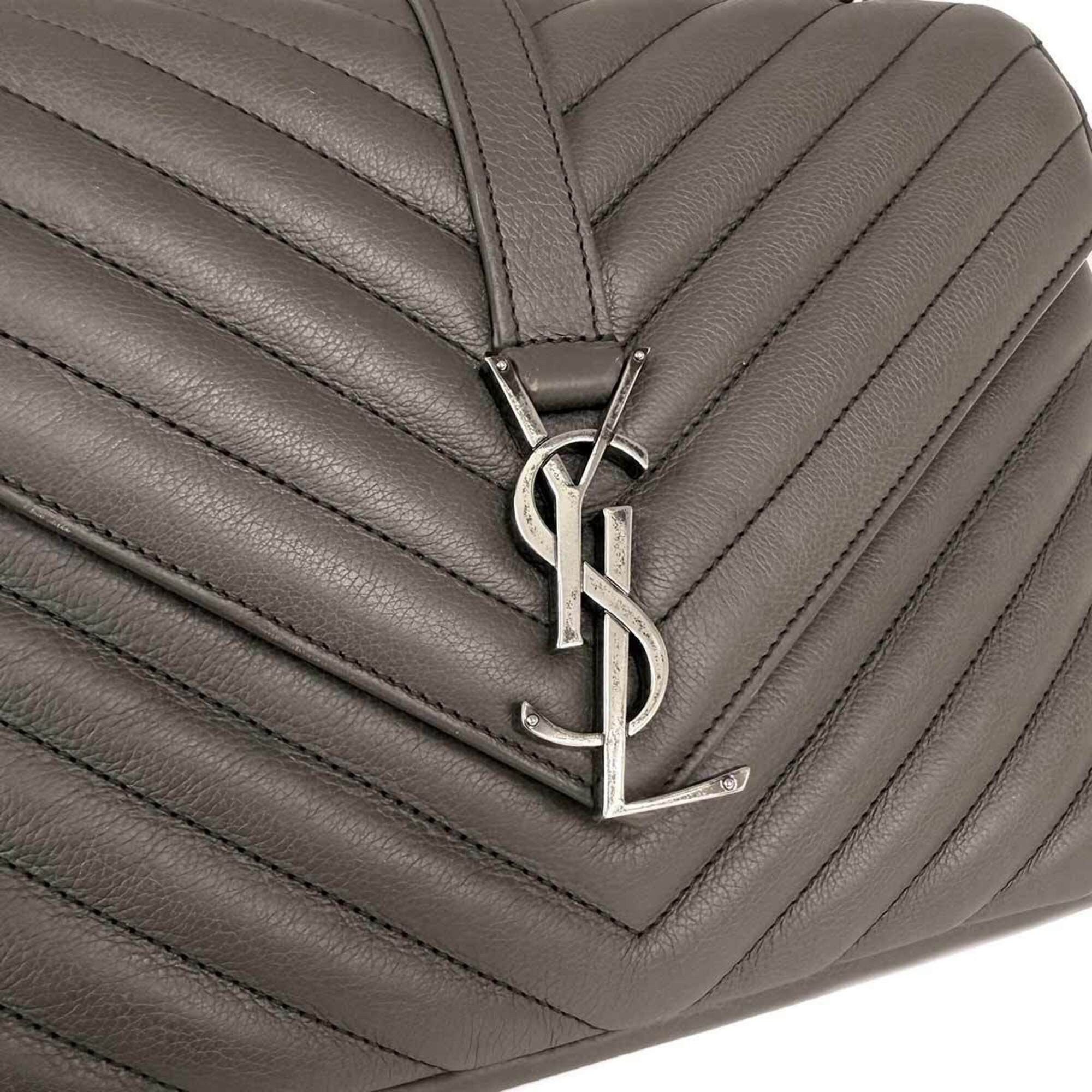 Saint Laurent Paris Saint Laurent College 2-way Hand Chain Shoulder Handbag, Leather, Gray, 428056, Silver Hardware. Size ONE SIZE - 8 Thumbnail