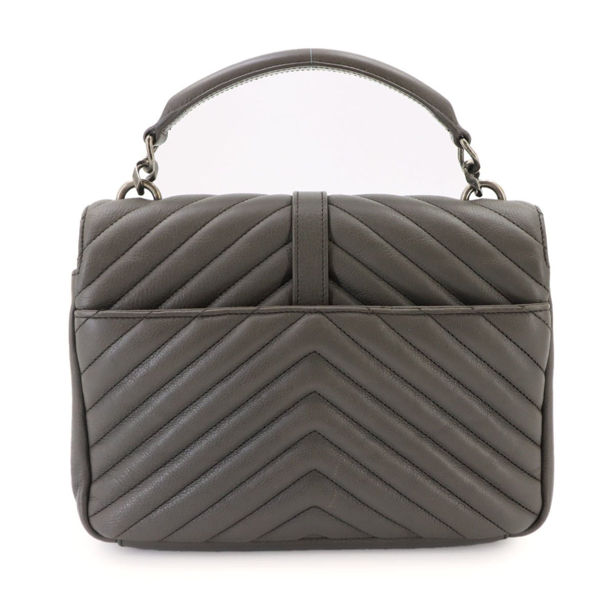 Saint Laurent Paris Saint Laurent College 2-way Hand Chain Shoulder Handbag, Leather, Gray, 428056, Silver Hardware. Size ONE SIZE - 2 Thumbnail