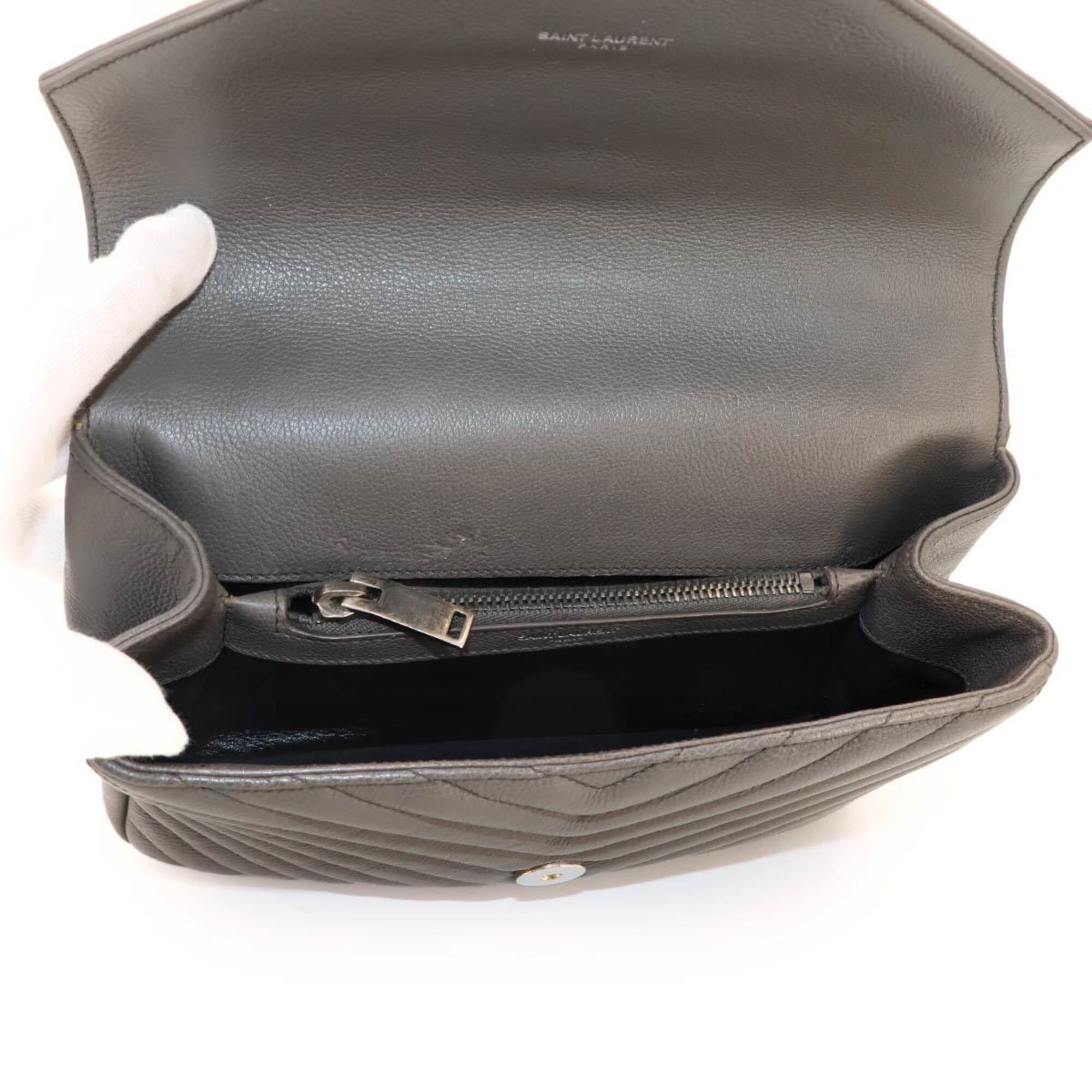 Saint Laurent Paris Saint Laurent College 2-way Hand Chain Shoulder Handbag, Leather, Gray, 428056, Silver Hardware. Size ONE SIZE - 7 Thumbnail