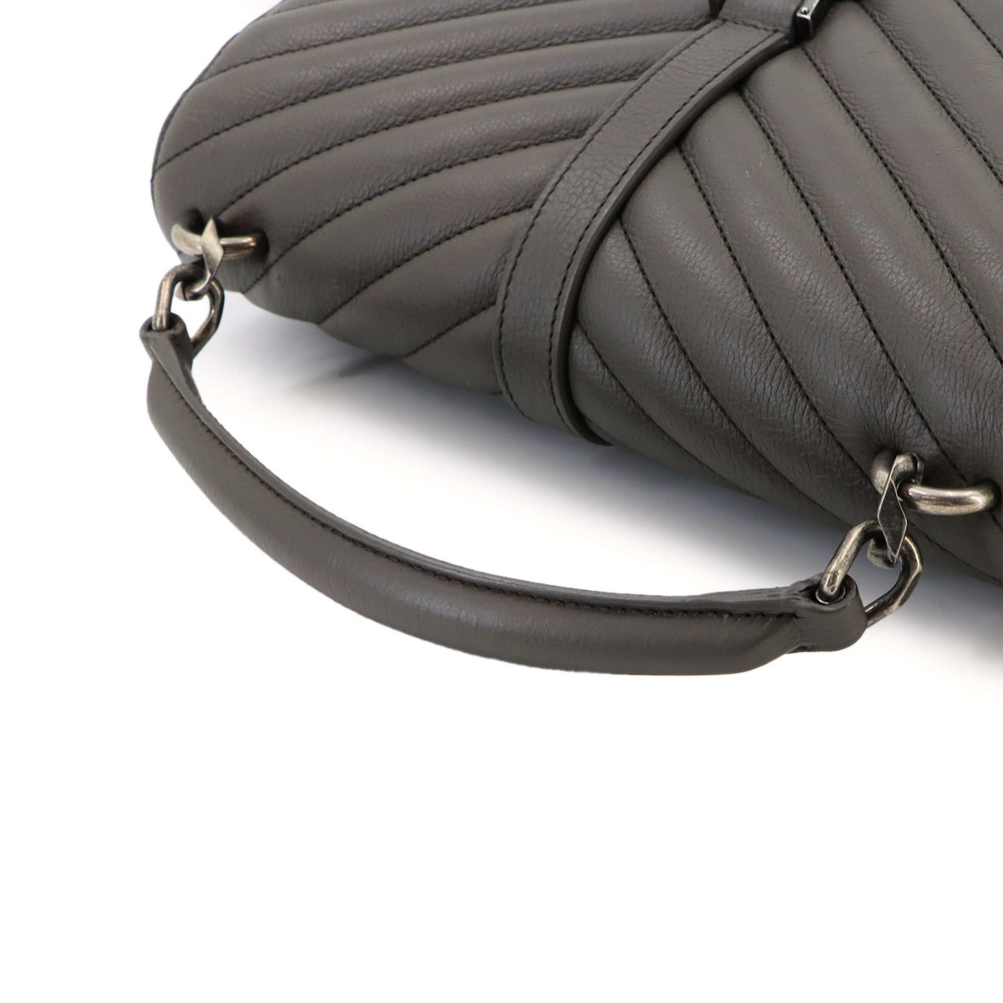 Saint Laurent Paris Saint Laurent College 2-way Hand Chain Shoulder Handbag, Leather, Gray, 428056, Silver Hardware. Size ONE SIZE - 5 Thumbnail