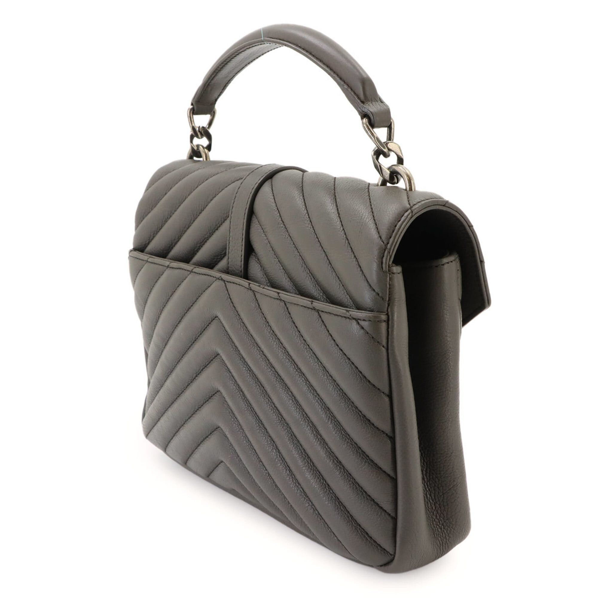 Saint Laurent Paris Saint Laurent College 2-way Hand Chain Shoulder Handbag, Leather, Gray, 428056, Silver Hardware. Size ONE SIZE - 3 Thumbnail