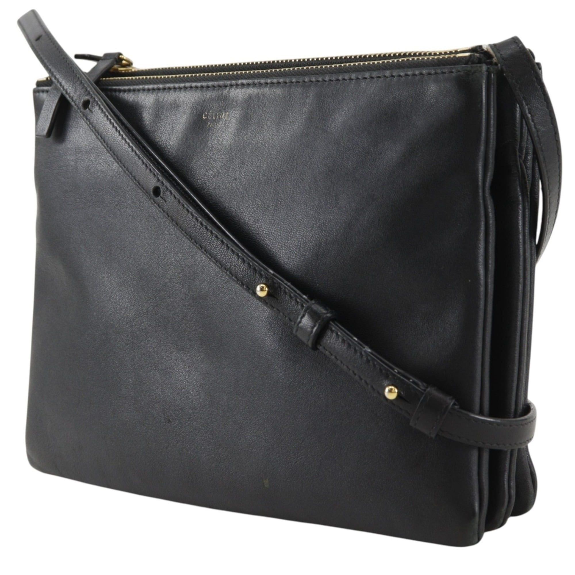 Celine Celine Trio Shoulder Bag, Leather, Black, Crossbody, Women's Size ONE SIZE - 2 Thumbnail