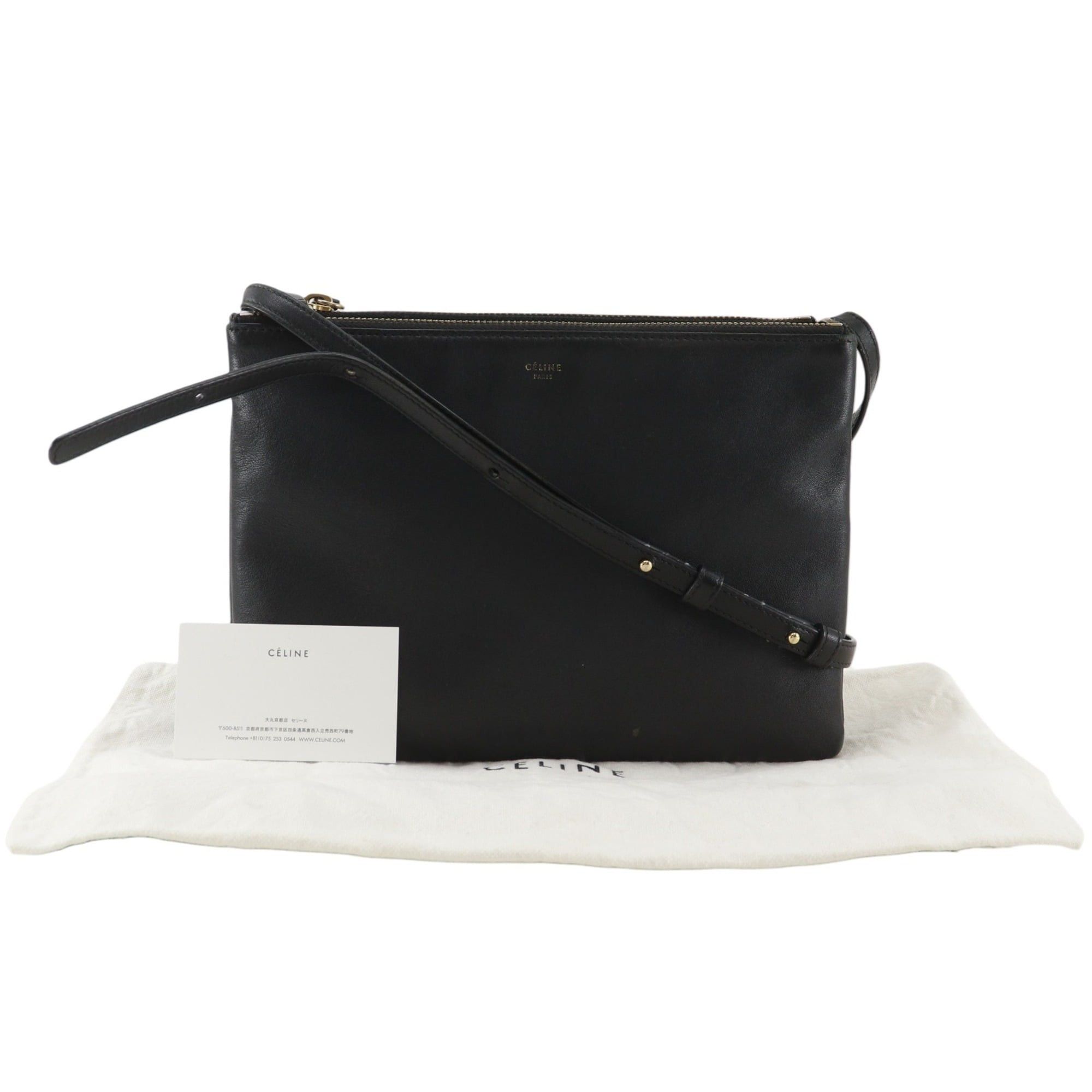 Celine Celine Trio Shoulder Bag, Leather, Black, Crossbody, Women's Size ONE SIZE - 18 Thumbnail