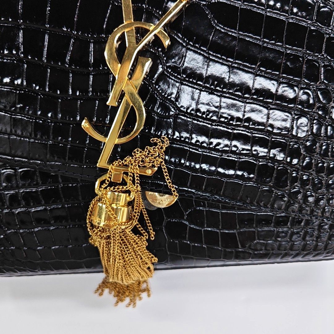 Saint Laurent Paris Saint Laurent Kate Crocodile Embossed Tassel Bag One Size Size ONE SIZE - 9 Thumbnail