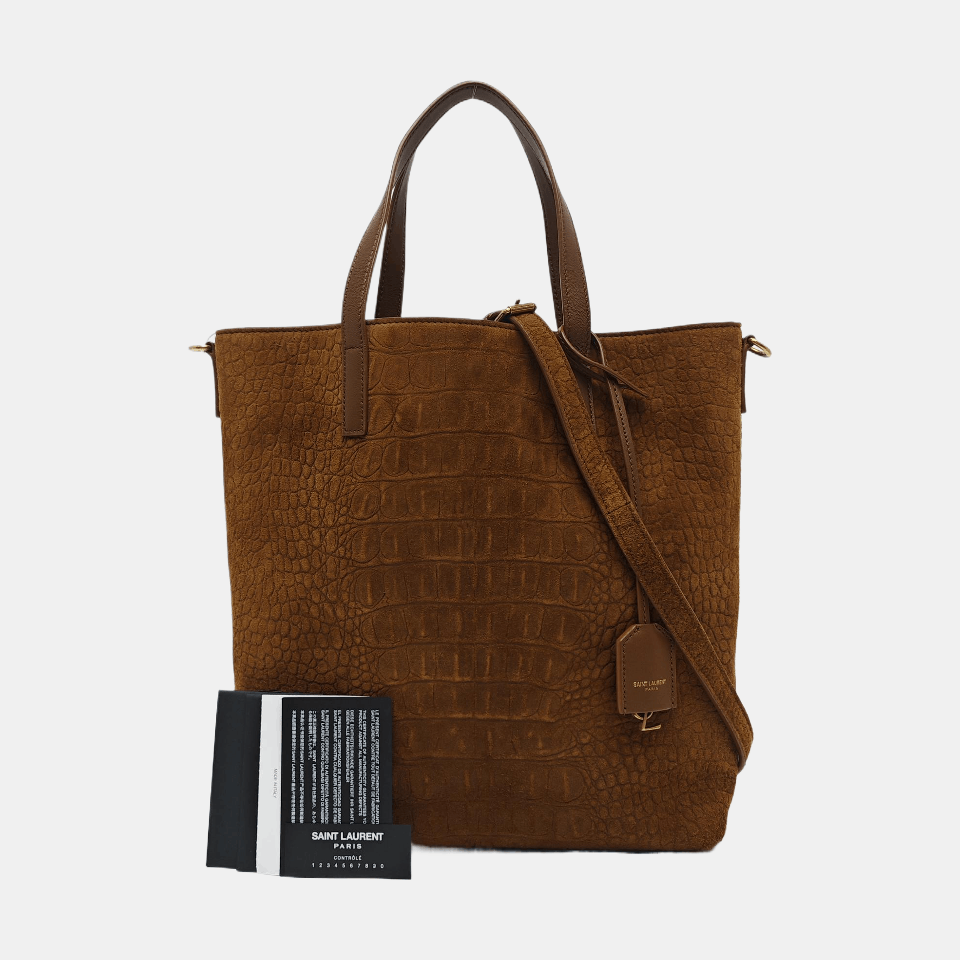 Saint Laurent Paris Saint Laurent Crocodile-Embossed Suede Tote Bag Size ONE SIZE - 8 Thumbnail