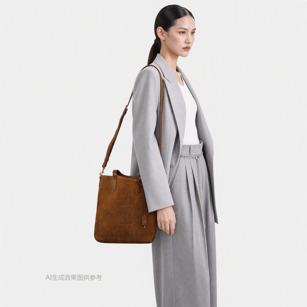 Saint Laurent Paris Saint Laurent Crocodile-Embossed Suede Tote Bag Size ONE SIZE - 2 Thumbnail