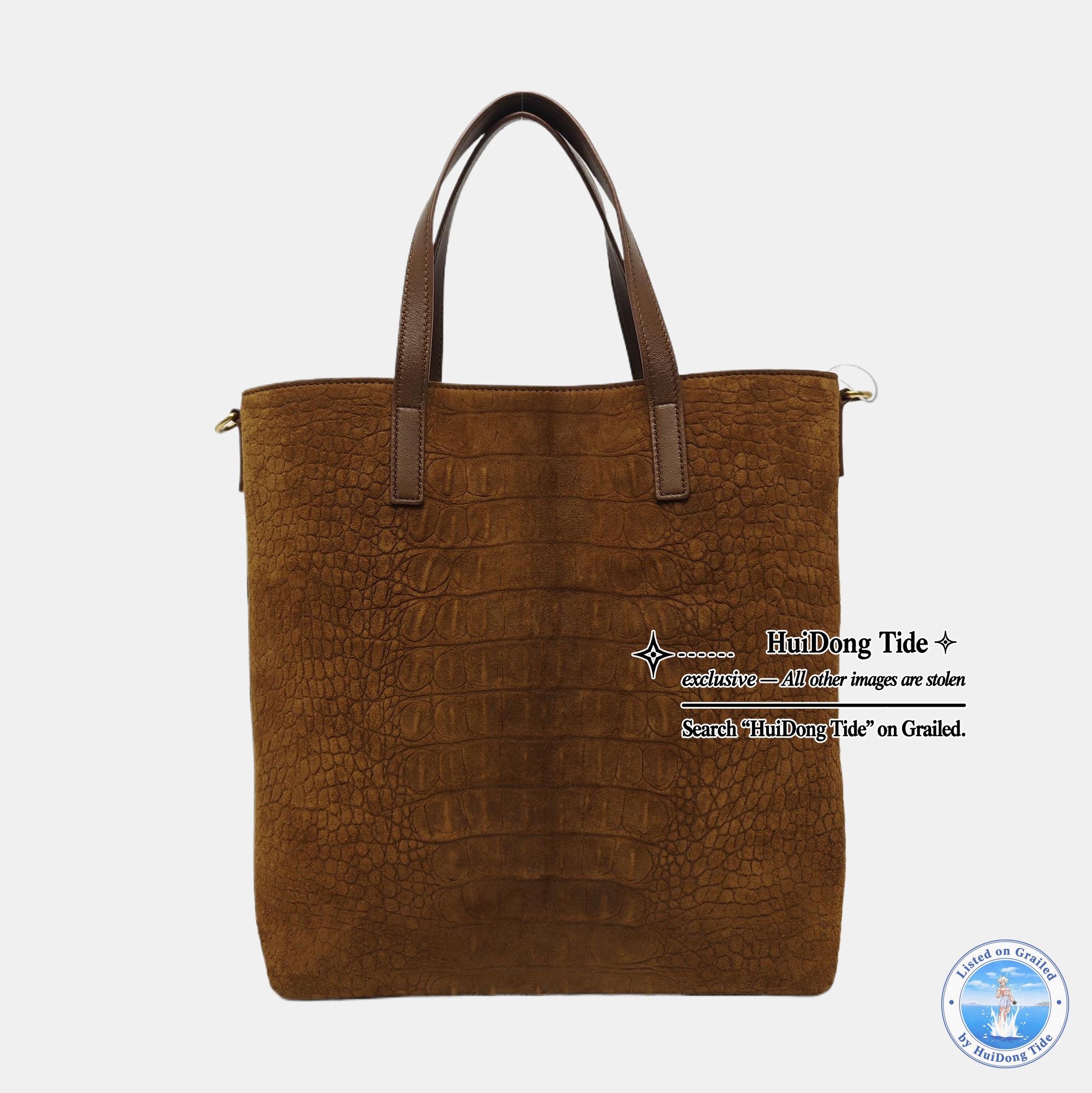 Saint Laurent Paris Saint Laurent Crocodile-Embossed Suede Tote Bag Size ONE SIZE - 5 Thumbnail