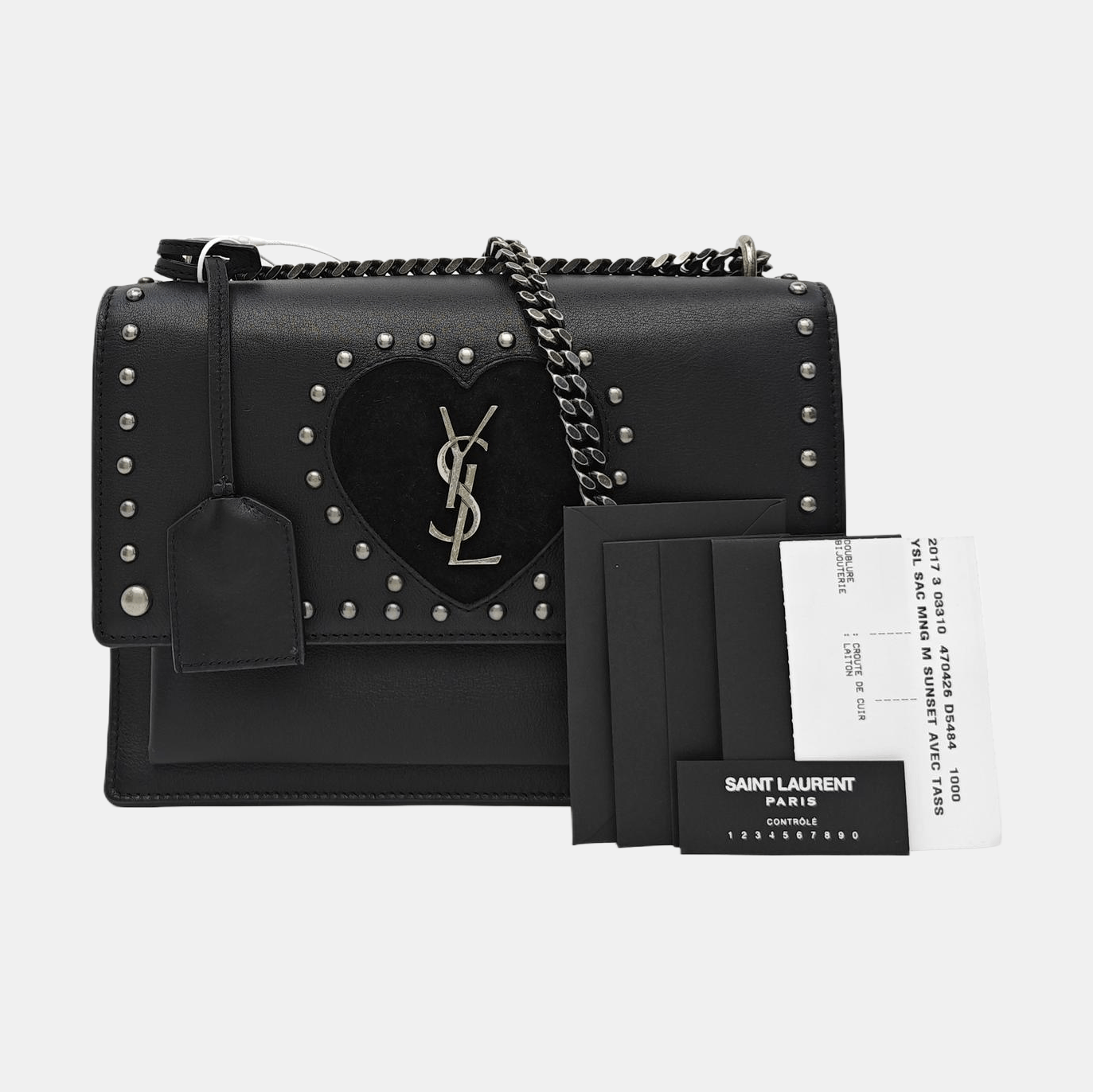 Saint Laurent Paris Saint Laurent Studded Sunset Heart Shoulder Bag OS Size ONE SIZE - 8 Thumbnail