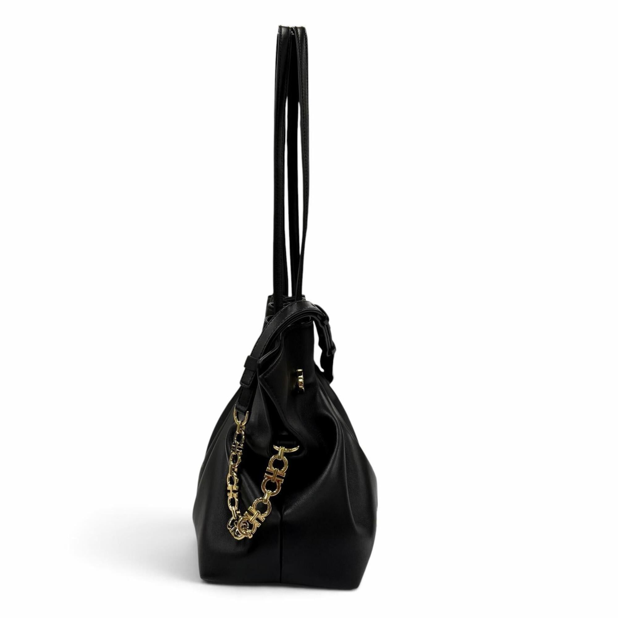 Salvatore Ferragamo Salvatore Ferragamo FERRAGAMO 219960 Gancini Soft Bag M Lamb Nappa Leather 2-Way Shoulder Tote Black Made in Italy Women's with Dust Size ONE SIZE - 2 Thumbnail