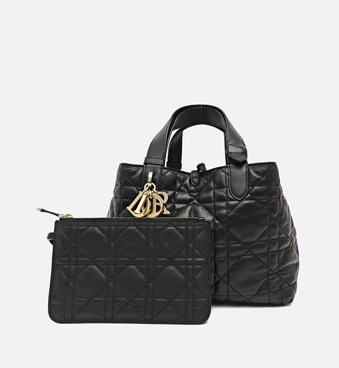 Dior DIOR Toujours Medium black cowhide leather rattan plaid quilted handbag shoulder Size ONE SIZE - 8 Thumbnail