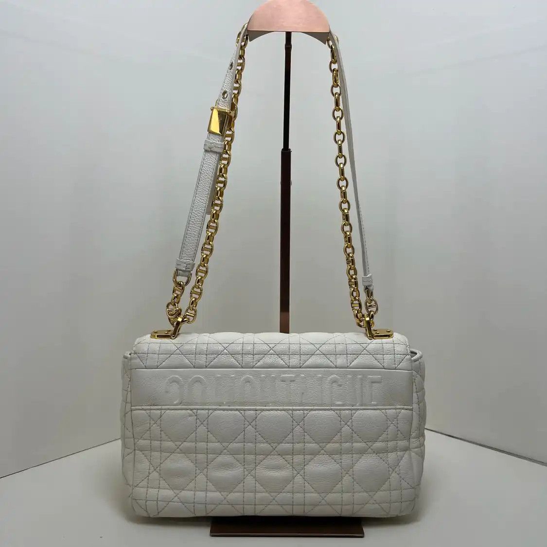 Dior DIOR Caro Medium white cowhide leather quilted flap bag chain bag shoulder Size ONE SIZE - 4 Thumbnail