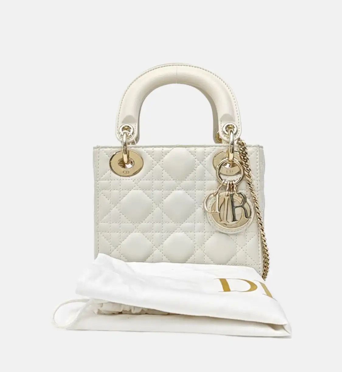 Dior DIOR Lady Dior mini white sheepskin rattan plaid quilted Lady mini shoulder bag Size ONE SIZE - 8 Thumbnail