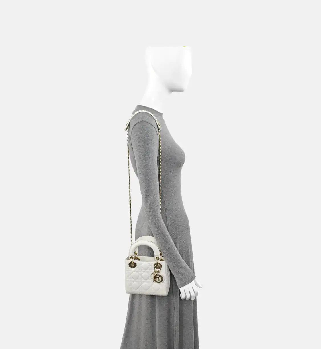 Dior DIOR Lady Dior mini white sheepskin rattan plaid quilted Lady mini shoulder bag Size ONE SIZE - 2 Thumbnail
